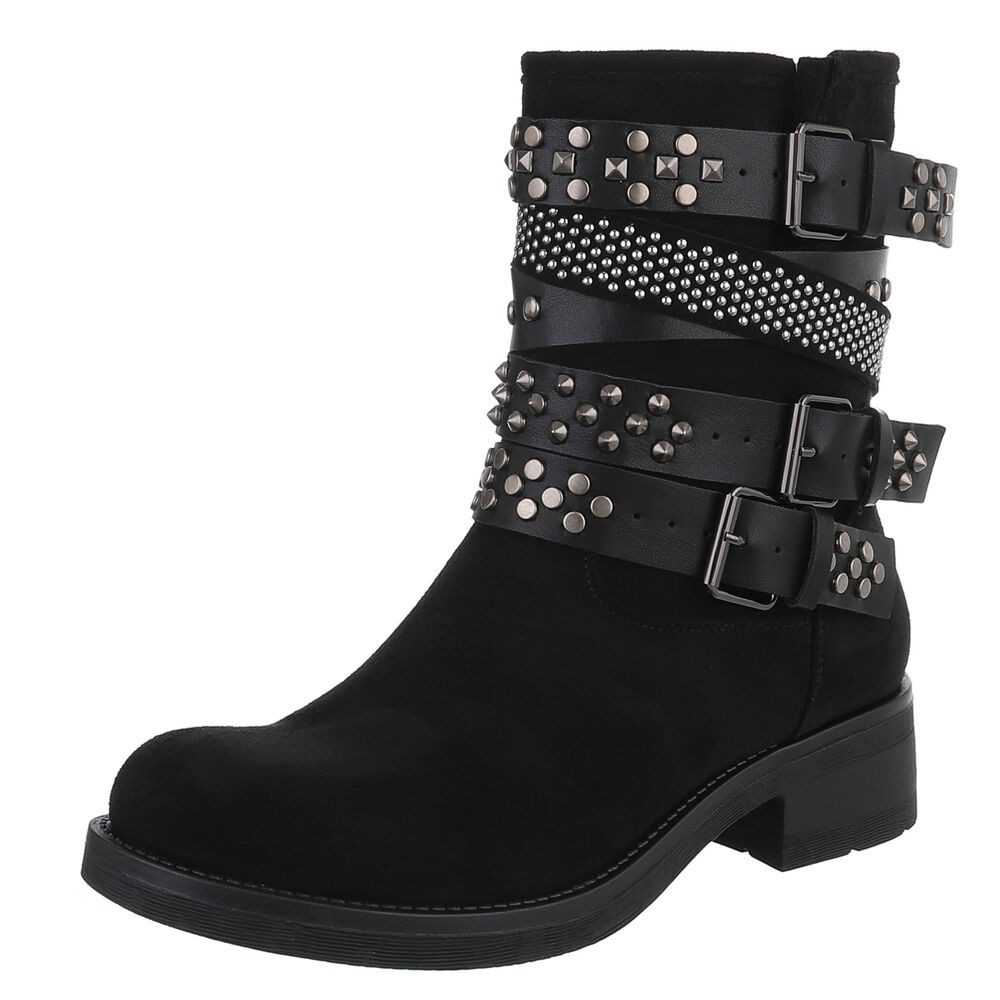 Ital-Design Rebellische Damen Boots mit Nieten und Riemen Stiefelette (9072 günstig online kaufen