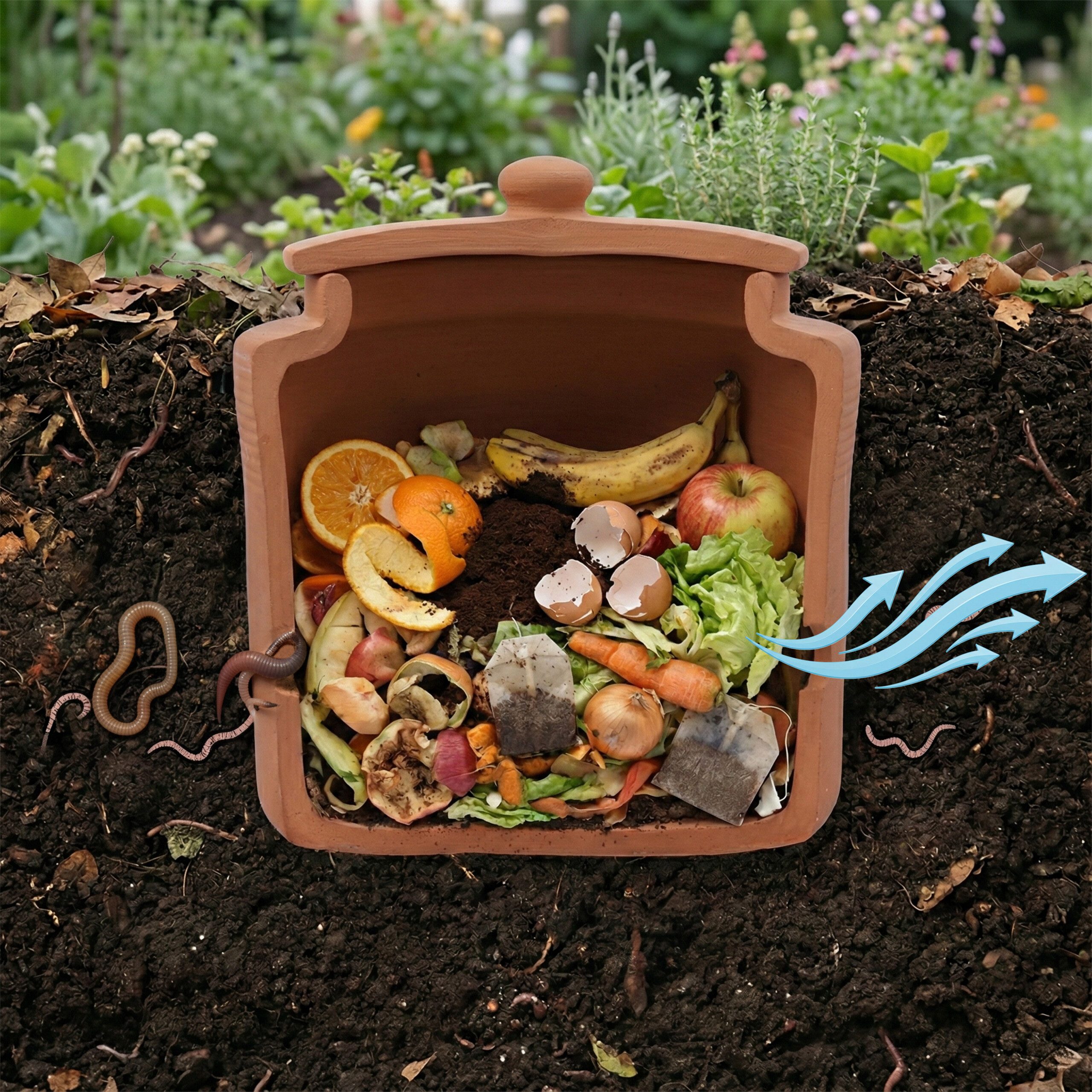 relaxdays Komposter Wurmkomposter aus Ton zum Eingraben, BxTxH: 11x11x11.5 cm, 1 Liter