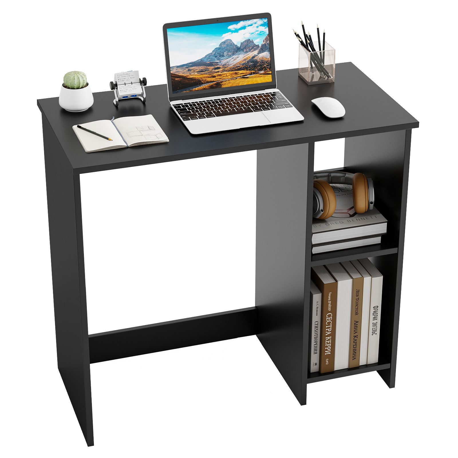 COSTWAY Schreibtisch, mit 2 Fächern, für kleine Räume, bis 130kg, 80x40x74cm
