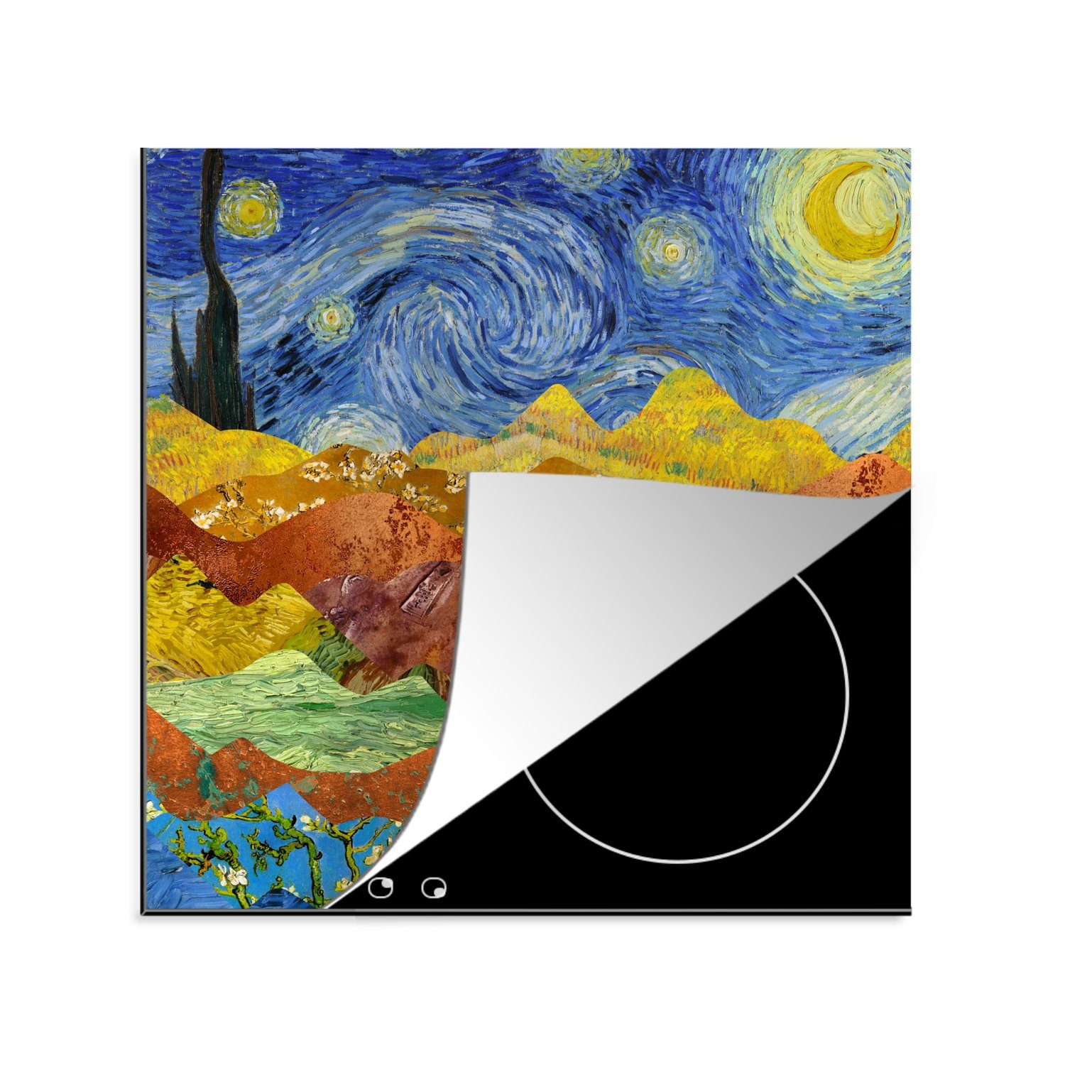 MuchoWow Herdblende-/Abdeckplatte Van Gogh - Sternennacht - Alte Meister, Vinyl, (1 tlg), 78x78 cm, Ceranfeldabdeckung, Arbeitsplatte für küche