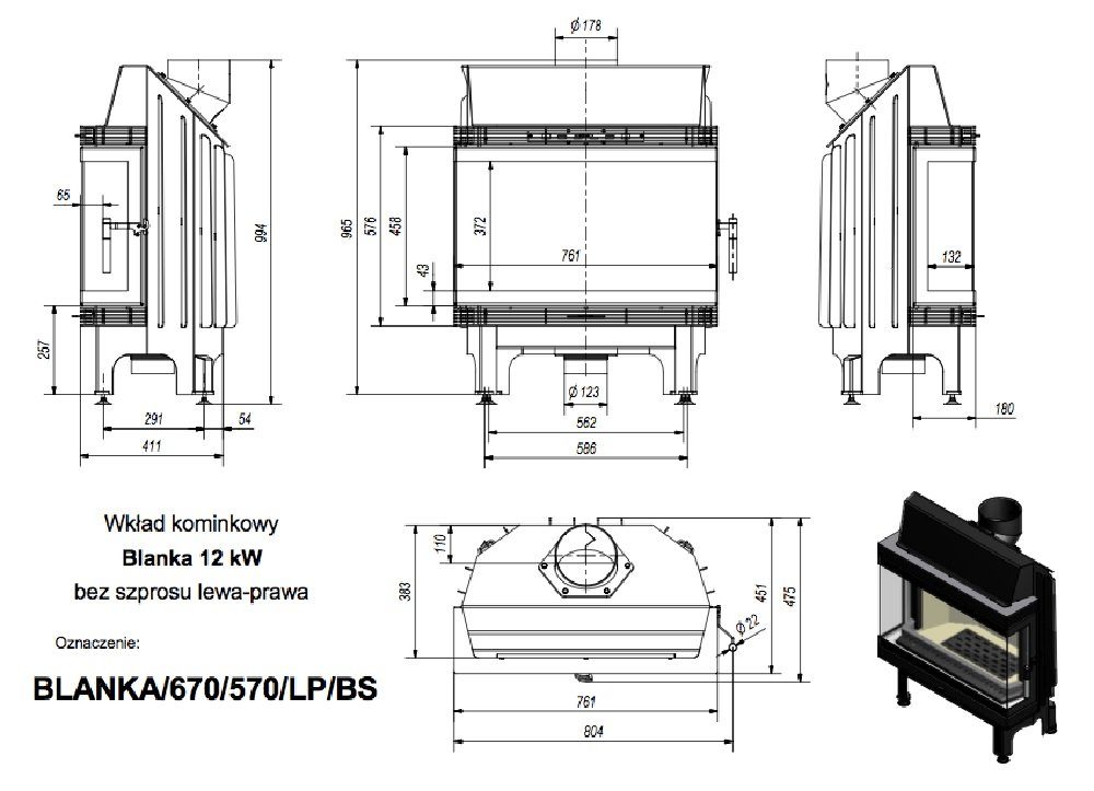 Kratki Kamineinsätze BLANKA 670/570/LP/BS, 11,00 kW