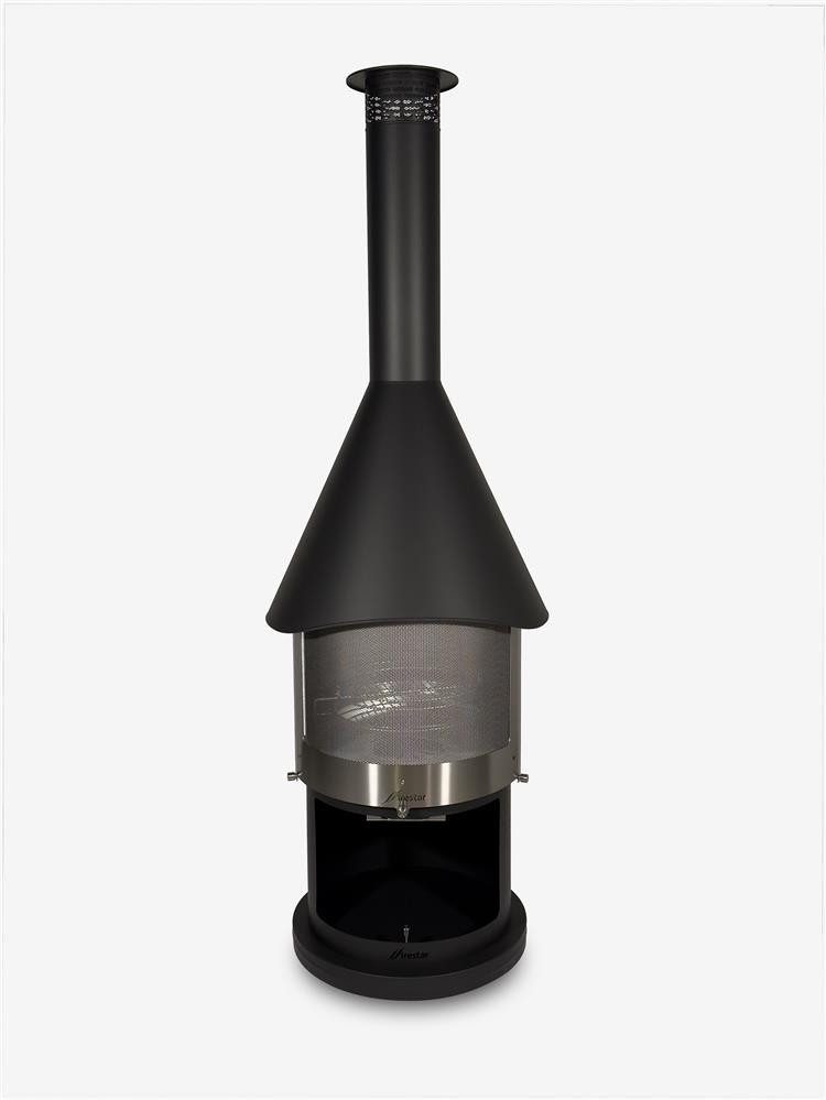 Firestar Gartenkamine Grillkamin DN 700 Swing 3. Generation NEU Edelstahl schwarz Grillkamin Kamin, inklusive Grillrost und Fettschutzpfanne