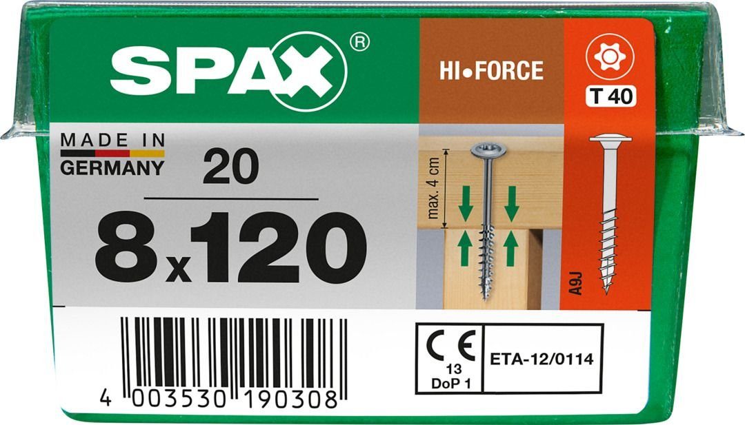 Stk. Spax x 20 Holzbauschrauben Holzbauschraube 40 mm TX - SPAX 120 8.0