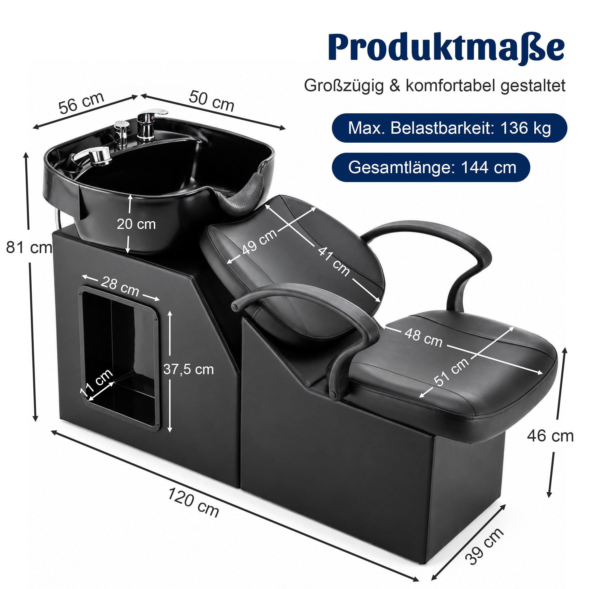 Thanaddo Waschbecken Friseurstuhl mit Waschbecken Friseurwaschsessel – Bild 3 von 5
