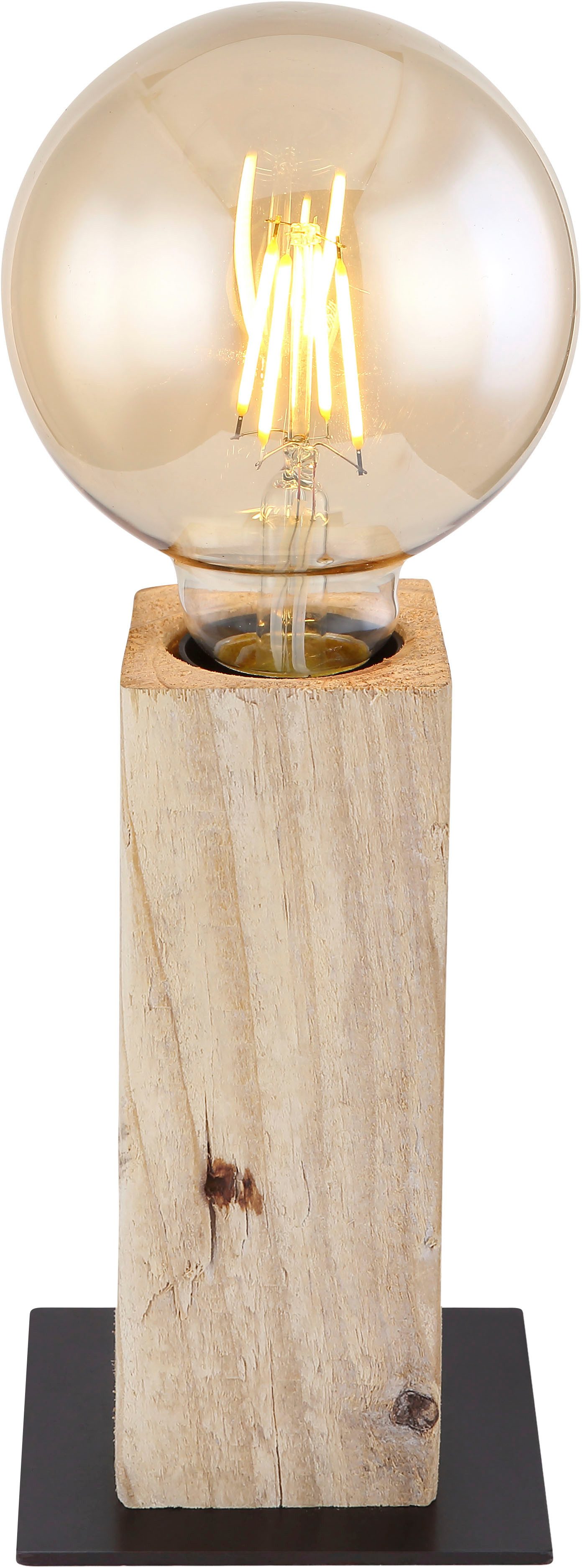 GLOBO LIGHTING Tischleuchte ADALIE, ohne Leuchtmittel, Tischlampe Holz naturfarben schwarz LxBxH: 90x90x150mm