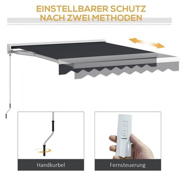 Outsunny Markise 2,5 x 2 m Elektrische Gelenkarmmarkise mit Handkurbel, Fernbedienung (Sonnendach, 1-St., Balkonmarkise) für Garten Alu Grau