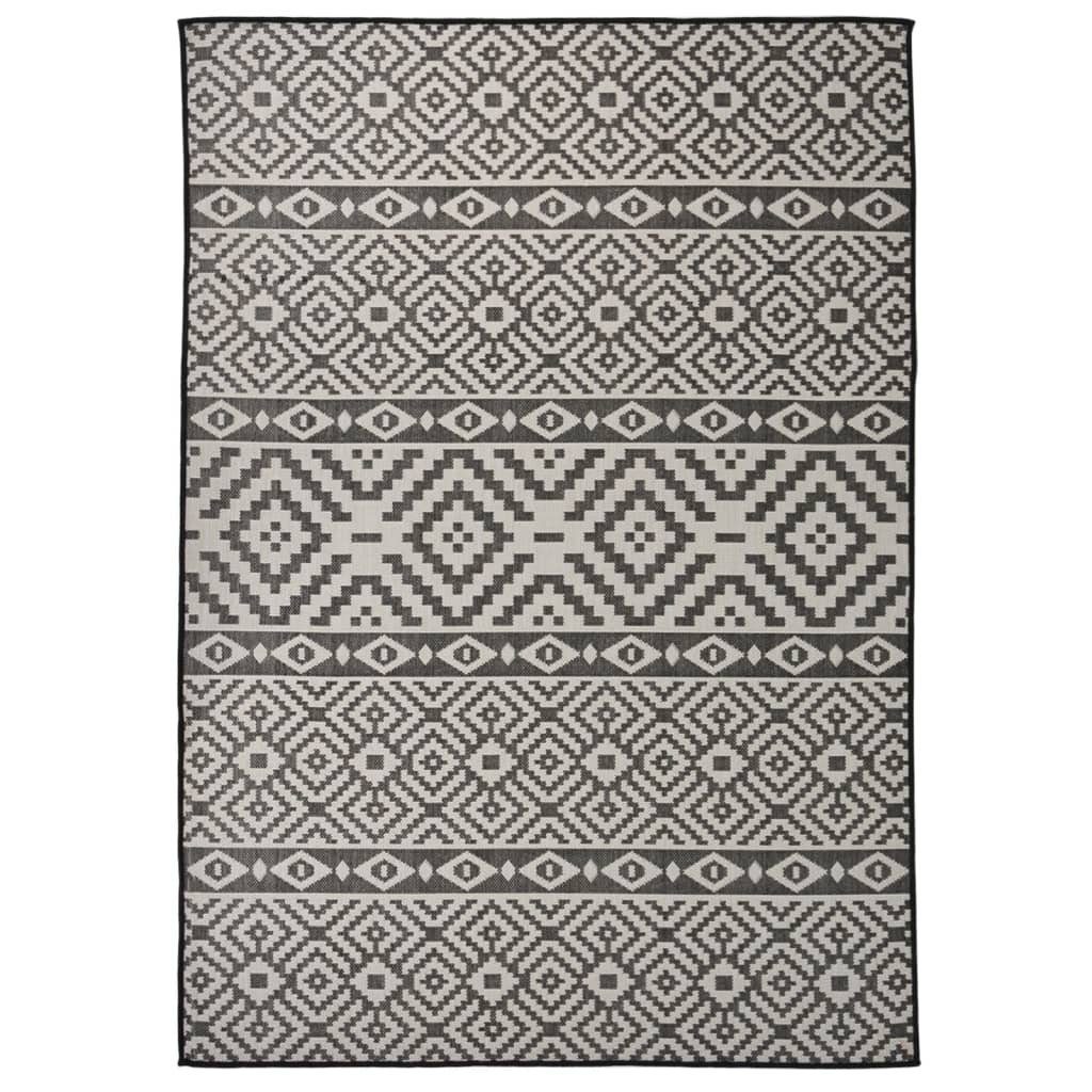 vidaXL Teppich Outdoor-Teppich Flachgewebe 140x200 cm Schwarz Gestreift, Rechteckig