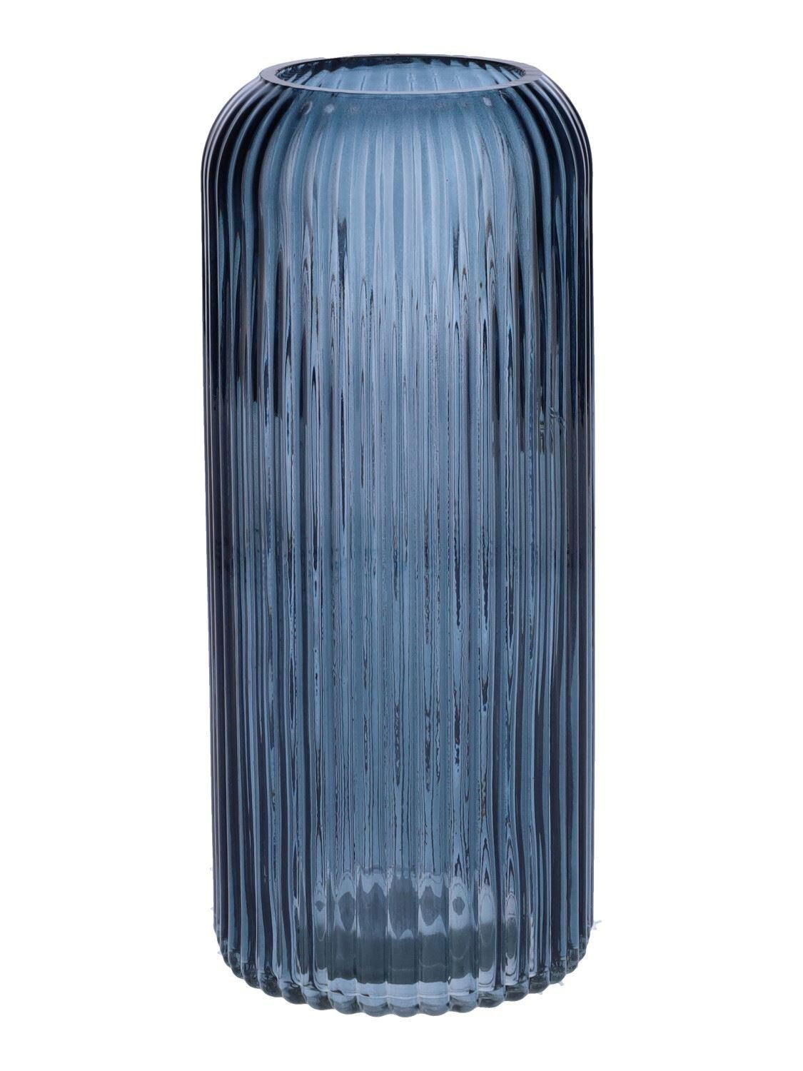 INNA-Glas Dekovase Dekovase ALBURGIS mit Rillen, Glas, blau-klar, 20cm, Ø8,7cm