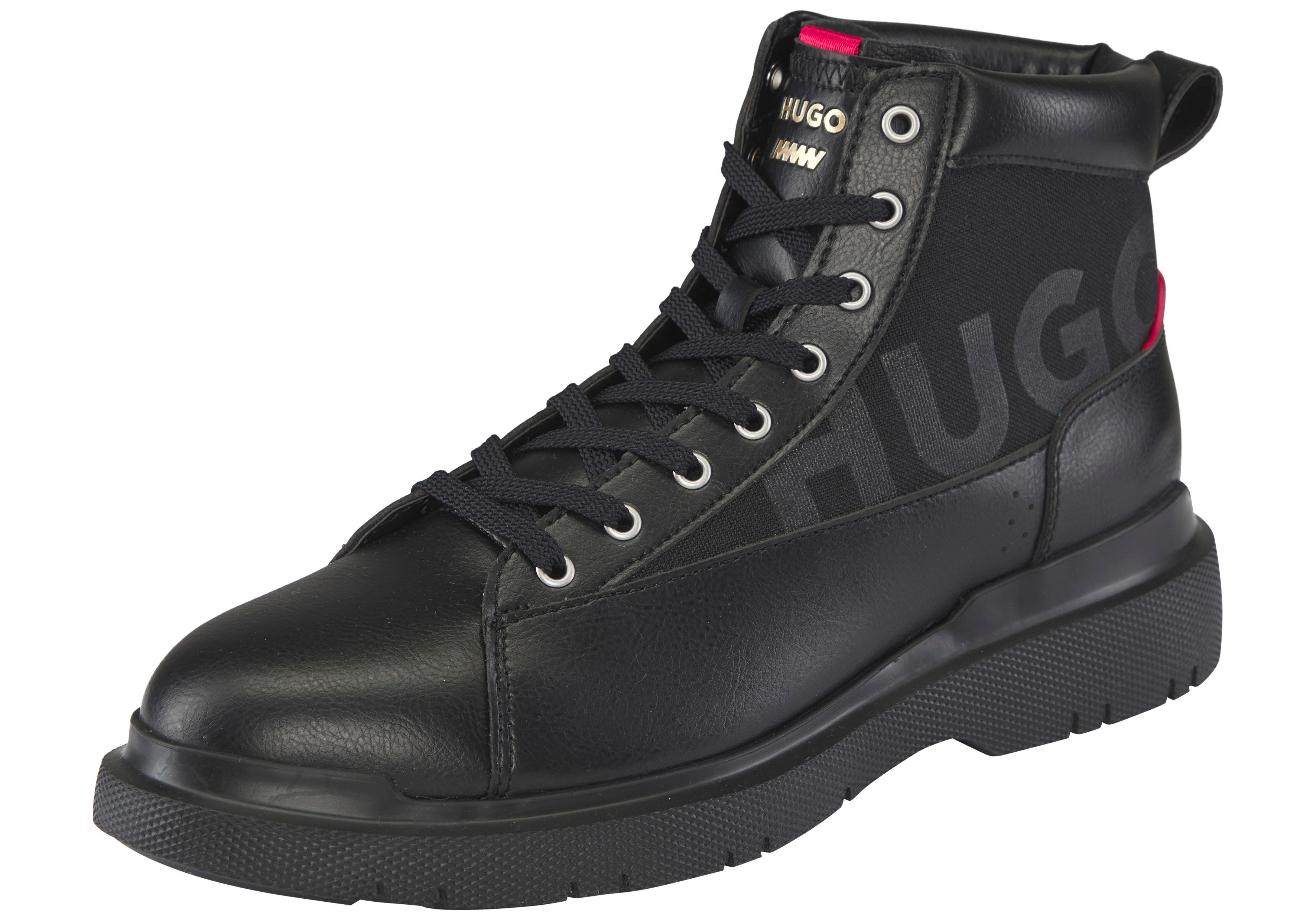 HUGO Schnürboots Business-Boots, Stiefelette mit auffälligem Logoschriftzug
