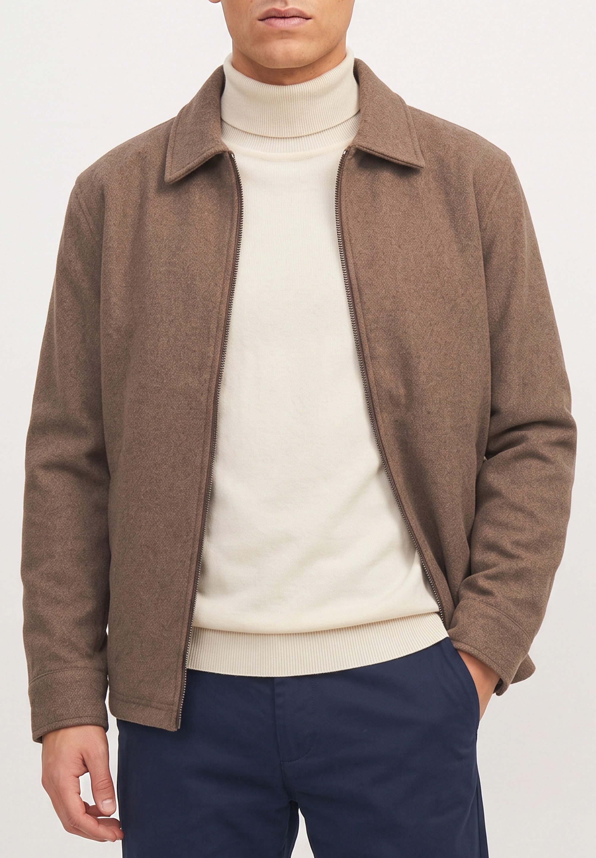 OneRedox Blouson in Woll-Optik mit Hemdkragen als Übergangsjacke Herren Outdoor Jacke als leichte Winterjacke ungefüttert