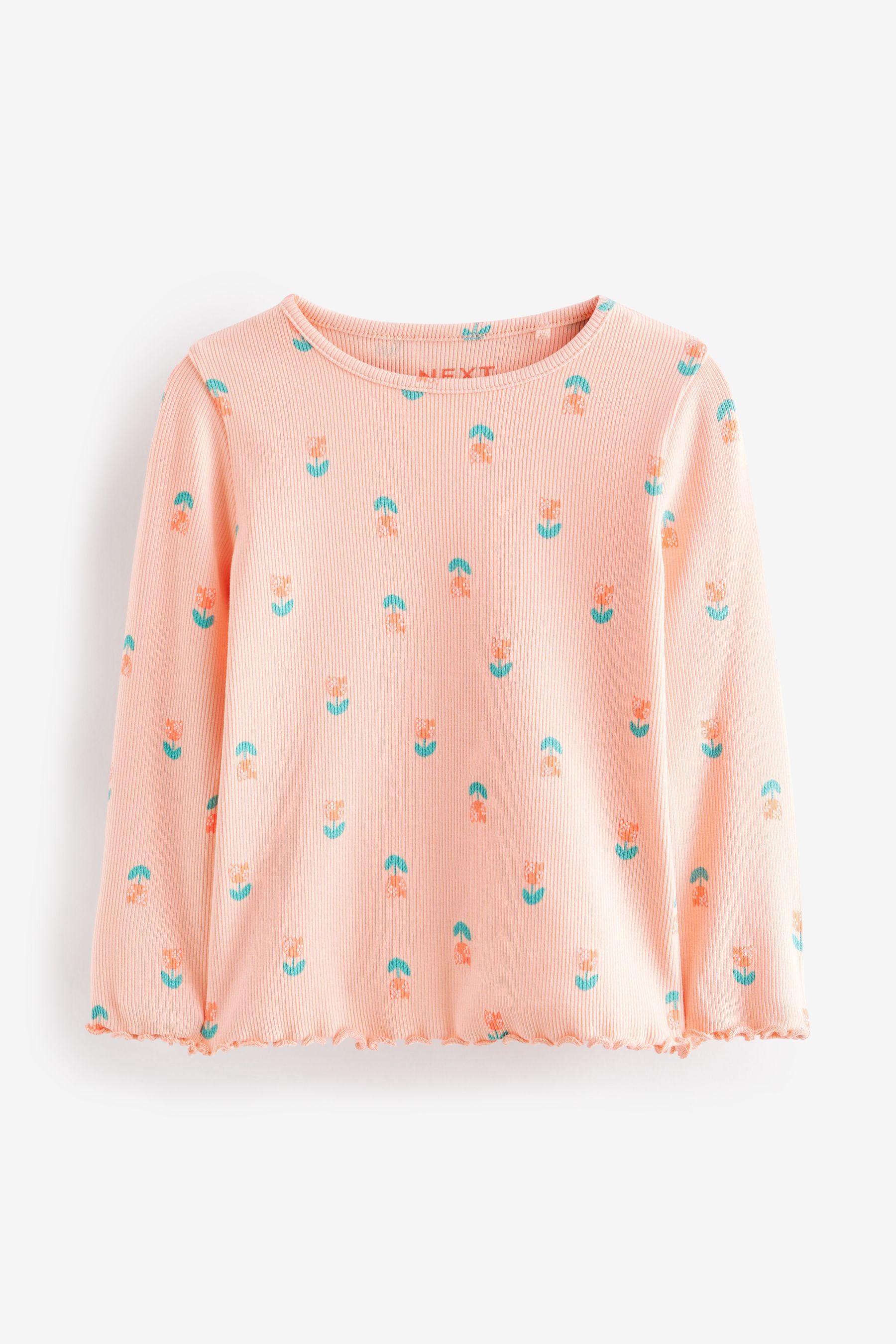 Next Langarmshirt Langärmeliges Feinripp-Shirt (1-tlg) Coral Pink Flower