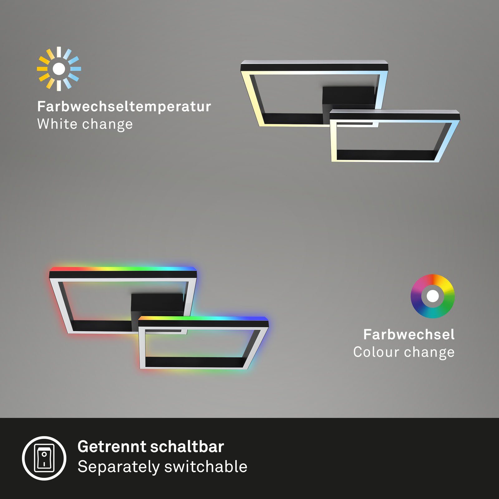 64 64 verbaut, fest CCT, LED Deckenleuchte x Warmweiß, Tageslichtweiß, Fernbedienung, Neutralweiß, cm RGB, Leuchten schwarz, Backlight, x 3753-015, RGB Kaltweiß, 10 LED Briloner Farbwechsler,