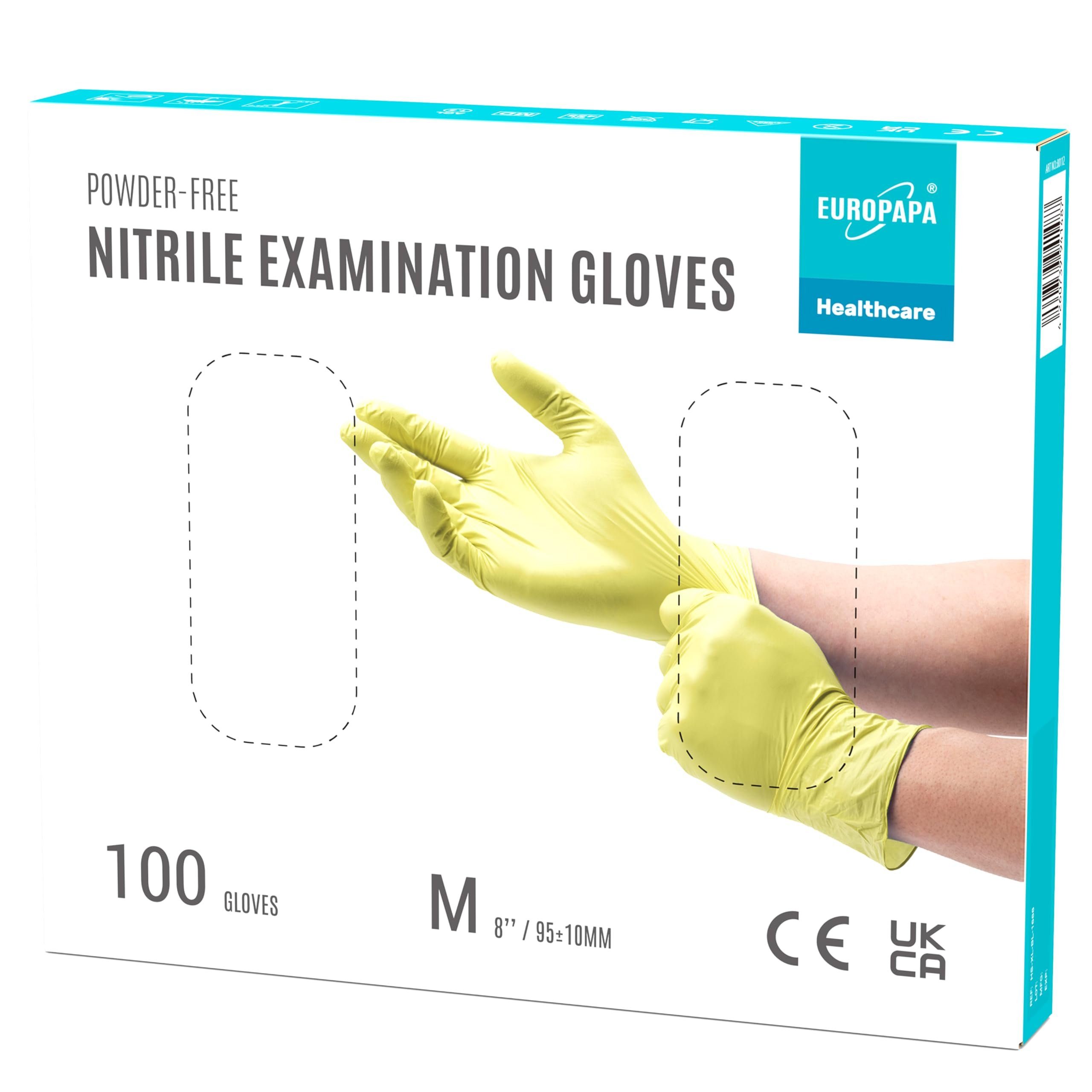 EUROPAPA Nitril-Handschuhe Medical Einmalhandschuhe Untersuchungshandschuhe (100 Stück, puderfrei ohne Latex, Gummihandschuhe) unsteril latexfrei disposible gloves