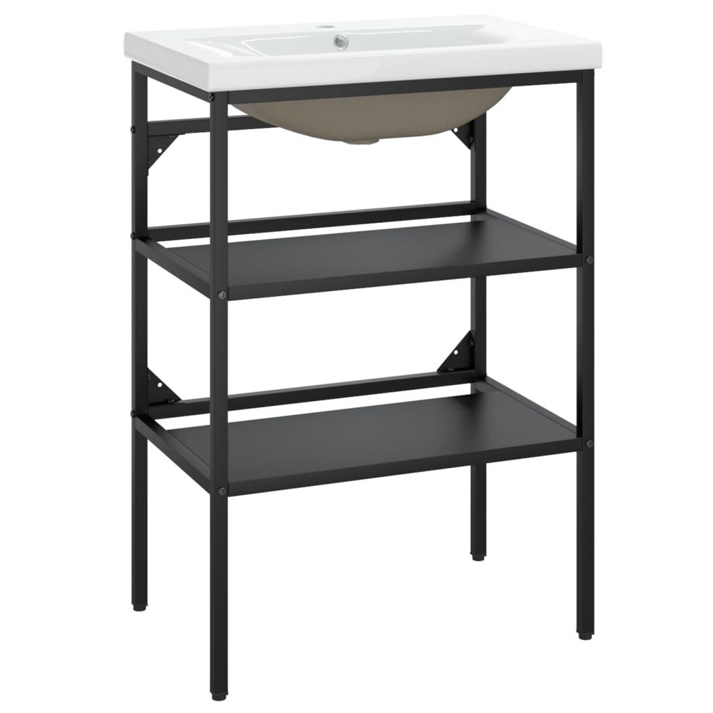 vidaXL Badregal Badezimmer-Waschtischgestell mit Waschbecken Schwarz Eisen, 1-tlg.