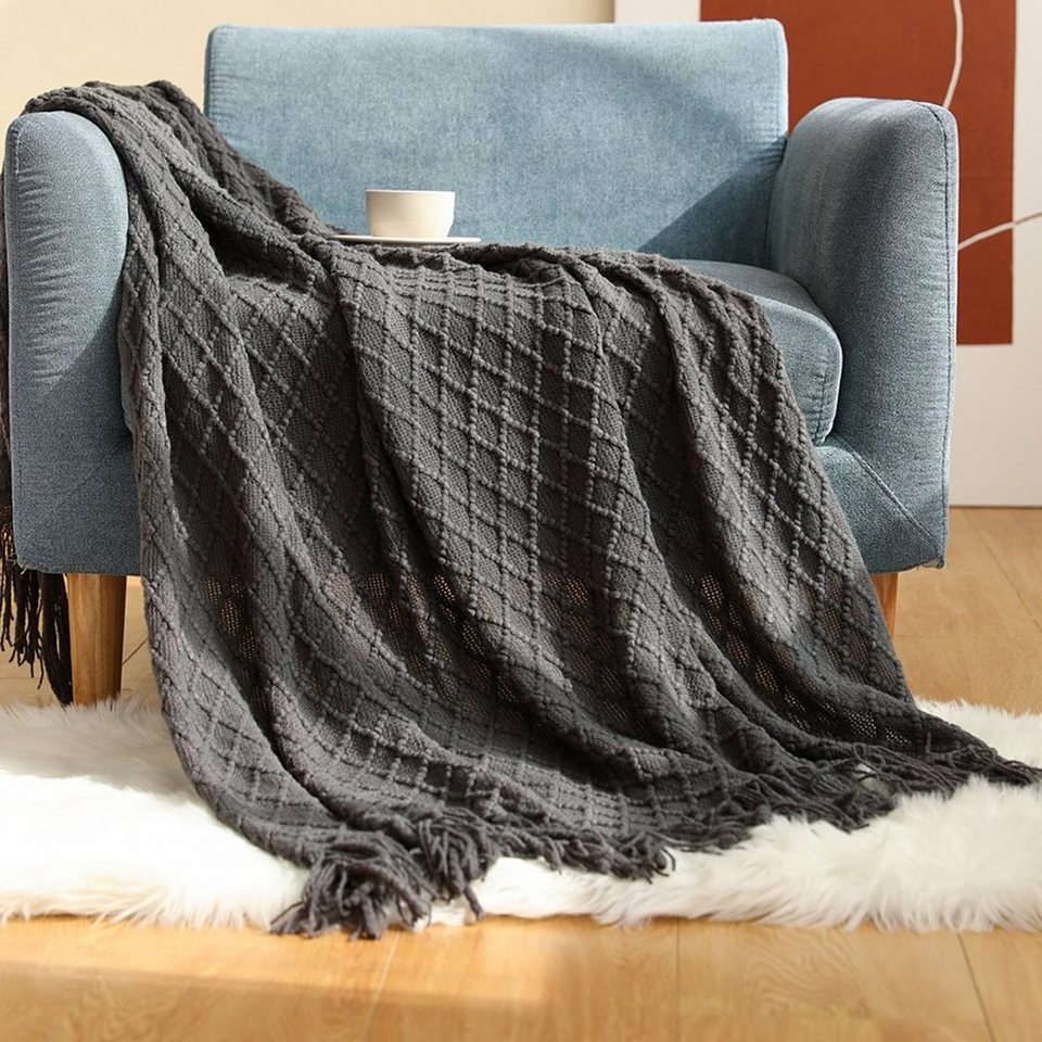 HOHEA Plaid Sofa Abdeckung Decke Decke, Gestrickte für Weiche Bettdecke Bett für H, Sofa Decke Wohndecke Einfarbig Nordic