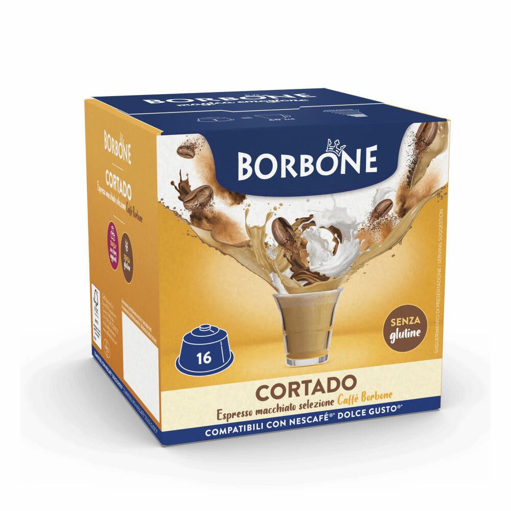 Caffè Borbone Kaffee Cortado, Espresso Macchiato, 16 Kapseln, Kompatibel mit Nescafé Dolce Gusto Maschinen*