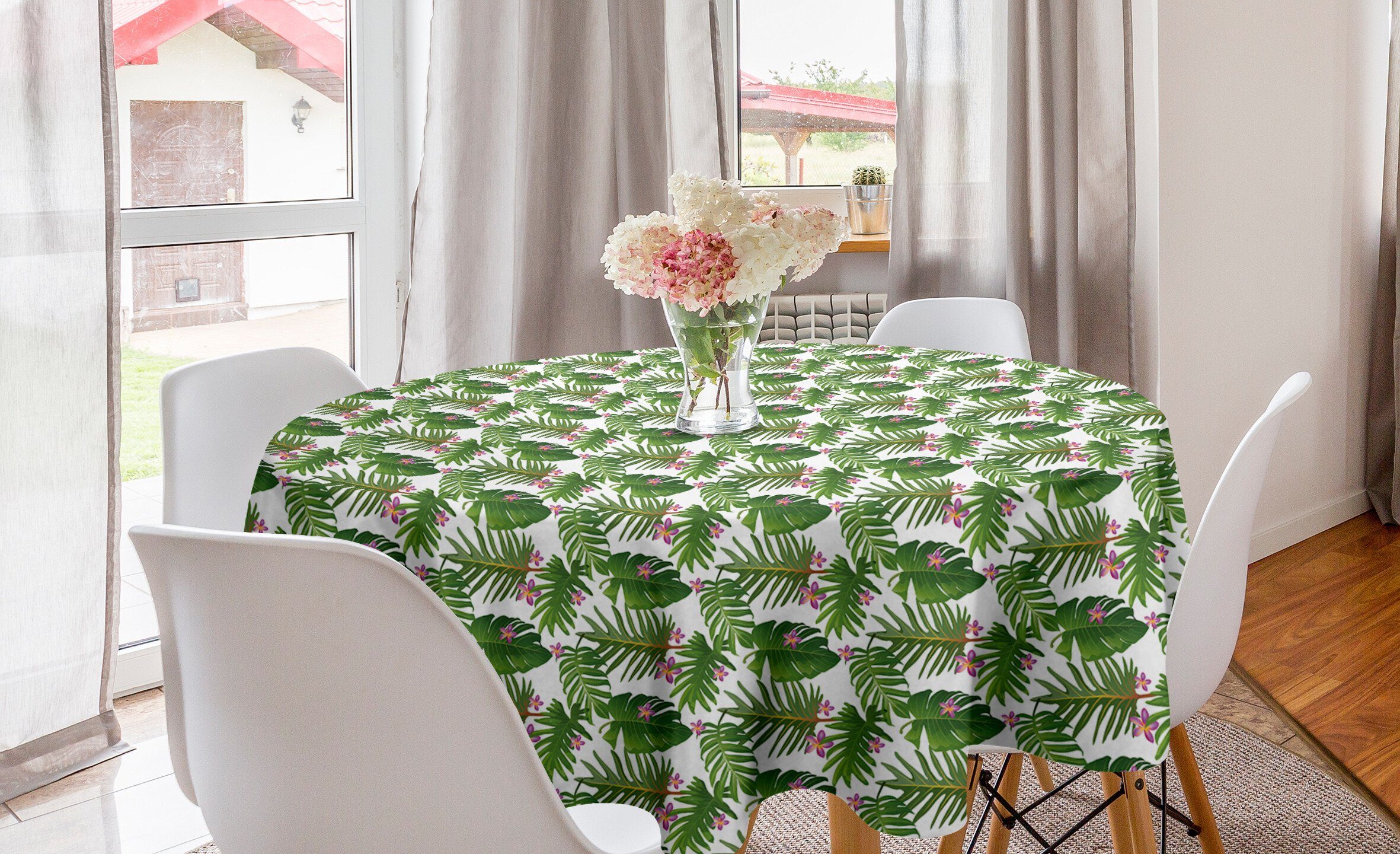 Abakuhaus Tischdecke Kreis Tischdecke Abdeckung für Esszimmer Küche Dekoration, hawaiisch Wald Flora Plantage