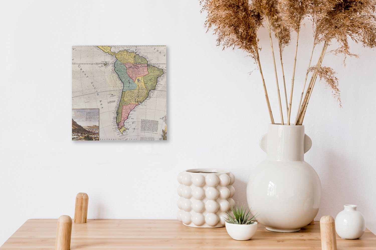 St), - Wohnzimmer Kontinent - Südamerika (1 - OneMillionCanvasses® Leinwandbild Karte Leinwand Bilder für Antike, Schlafzimmer