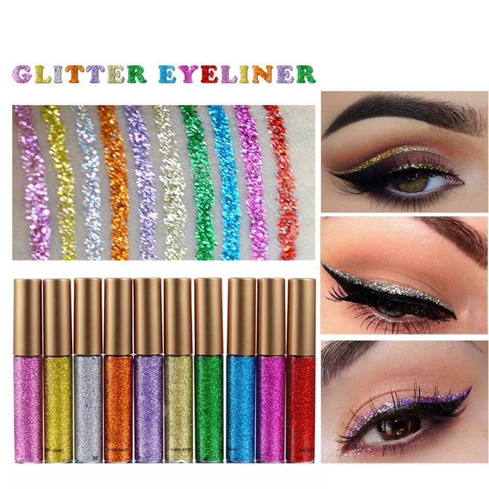 Haiaveng Eyeliner Eyeliner, Glitter Shimmer Farben 10 Liquid Metallic Glitter 10-tlg. Eyeliner