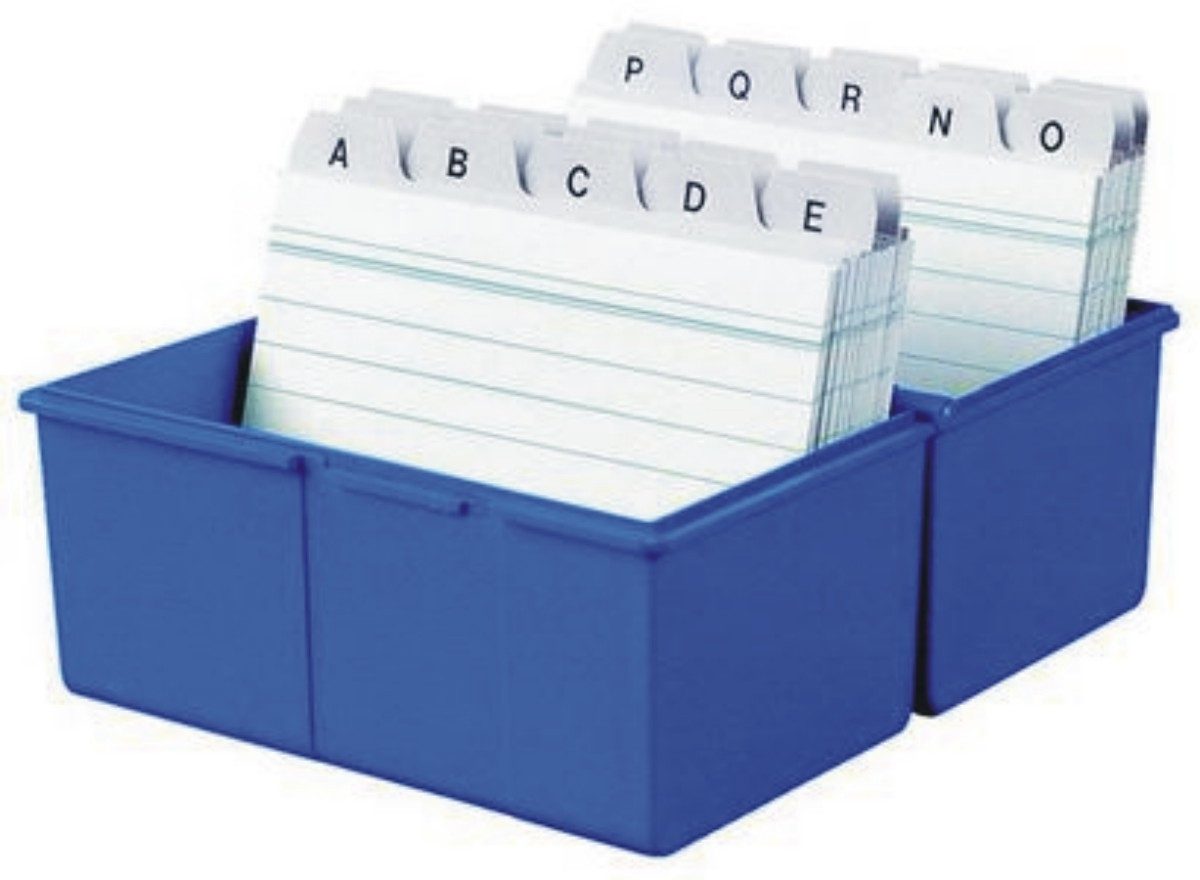 HAN-Bürogeräte Karteikasten Karteikartenbox A6 quer 300 Karten blau