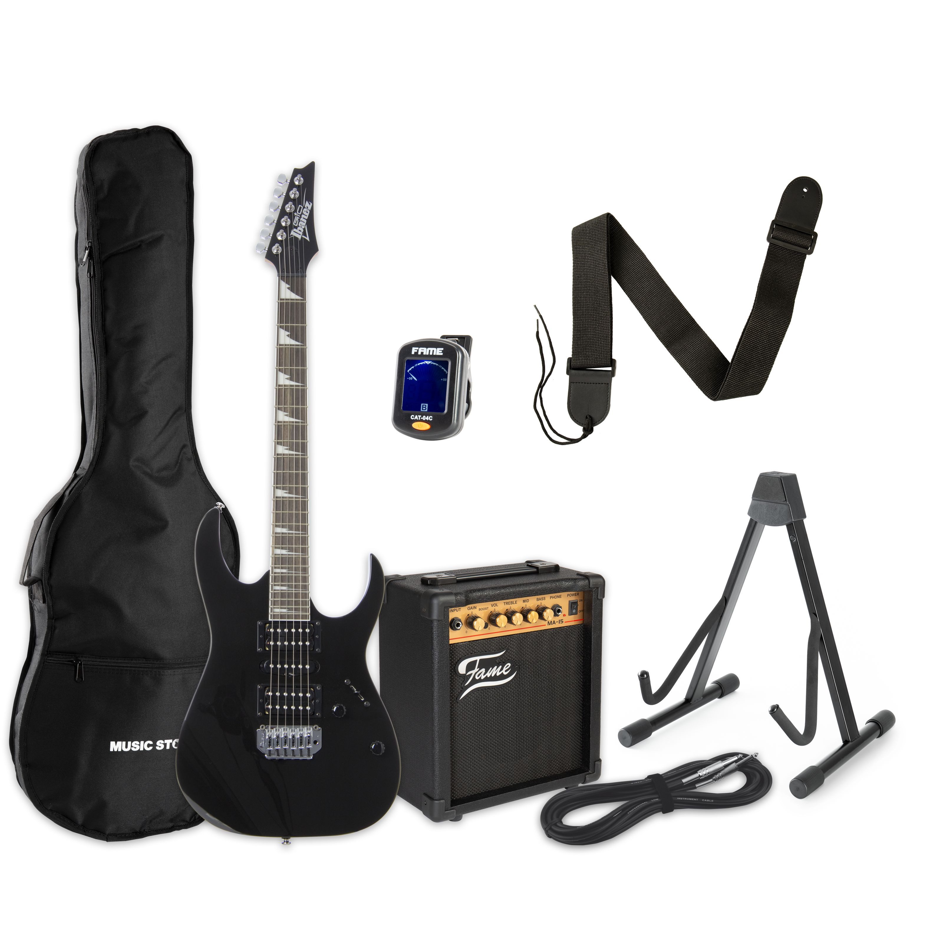 Ibanez E-Gitarre, E-Gitarren, E-Gitarren-Sets, Gio GRG170DX-BKN + MA 15 - E-Gitarren Anfänger Set