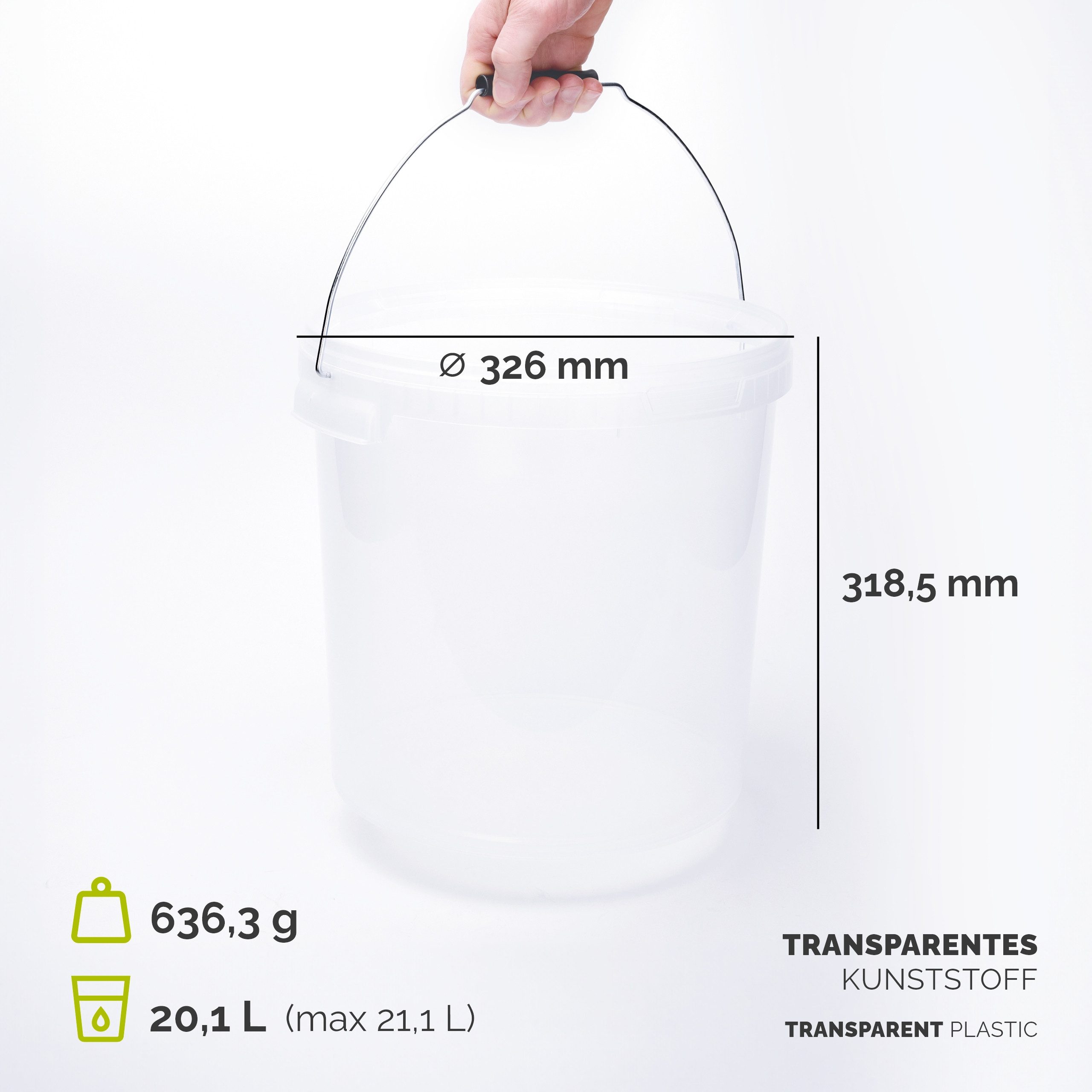 Garronda Putzeimer Eimer mit Deckel 20 L für Lebensmittel und Chemikalien GD-0116, (1-tlg), Transparent