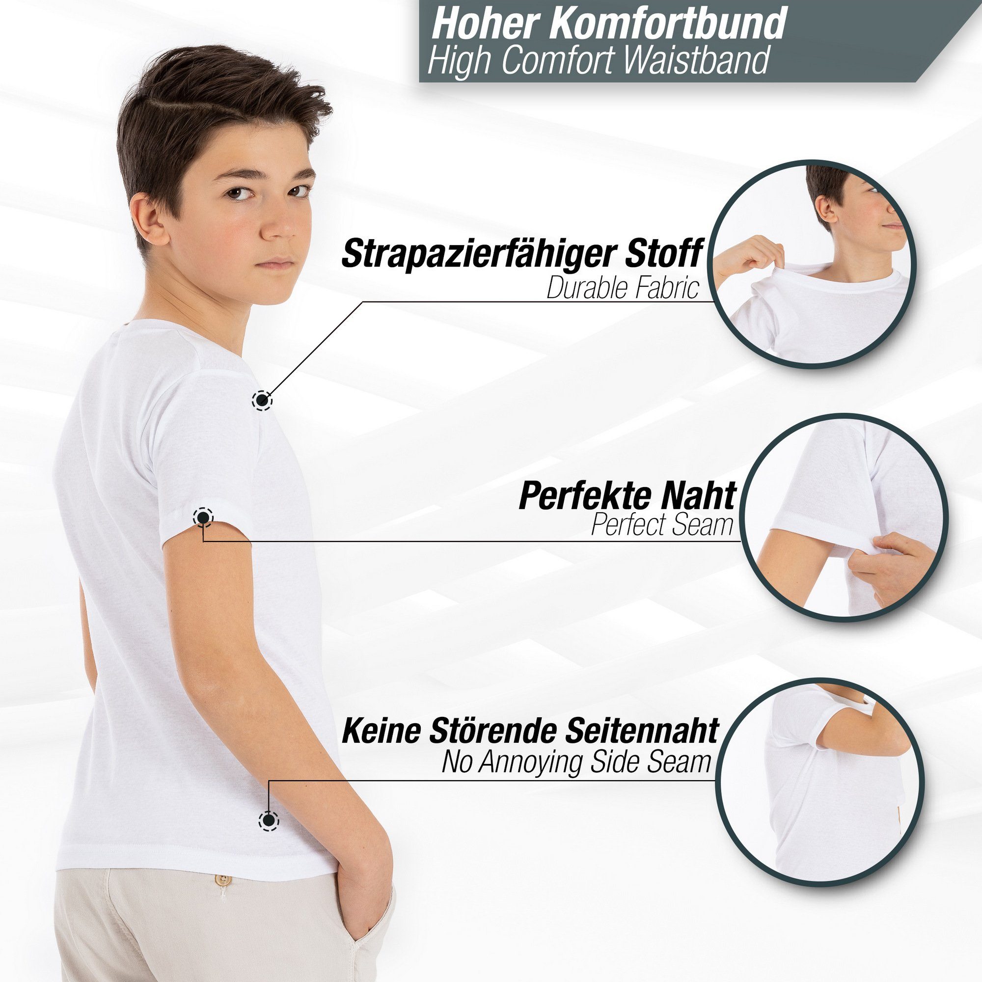 LOREZA Unterhemd Jungen & Mädchen Unterhemden Kurzarm Shirt - T-Shirt 100% Baumwolle (Spar-Packung, 6-St., 6er-Pack) – Bild 5 von 5
