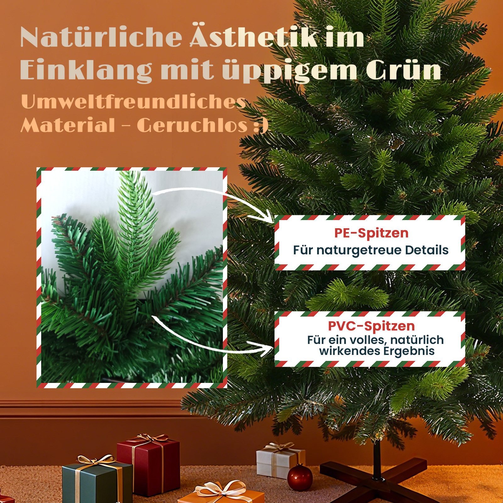 Circlio Künstlicher Weihnachtsbaum 180 cm Weihnachtsbaum mit 1152 Spitzen, PE/PVC Tannenbaum, Christbaum mit Holzständer, schwer entflammbar & wiederverwendbar – Bild 3 von 5