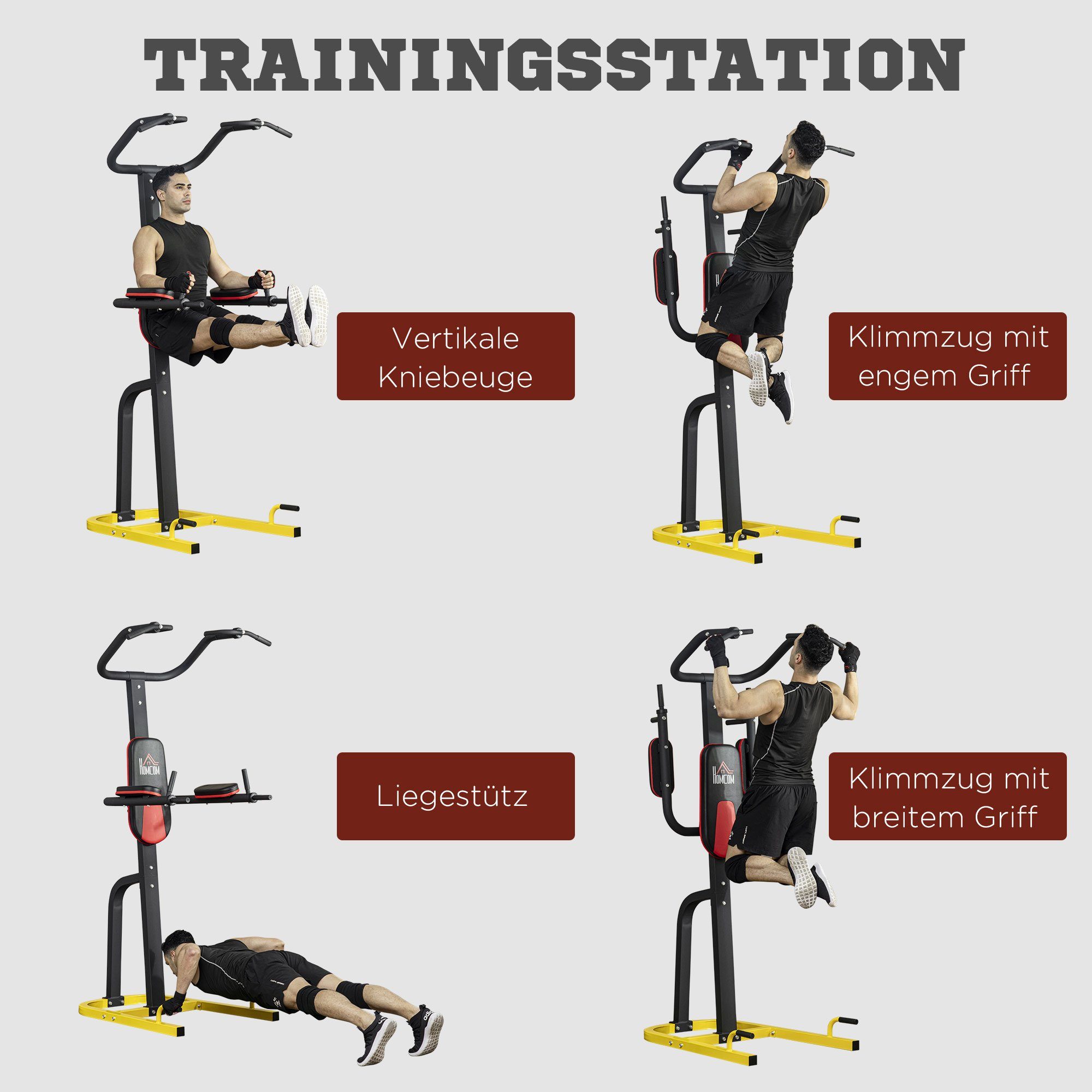 Training (Set, 1-tlg., stabiler Klimmzüge, HOMCOM Kraftstation), x Gewichtsblöcke für Dips, möglich Liegestützen, und Kraftstation 0 1 Unterkörper Oberkörper Stahlrahmen,