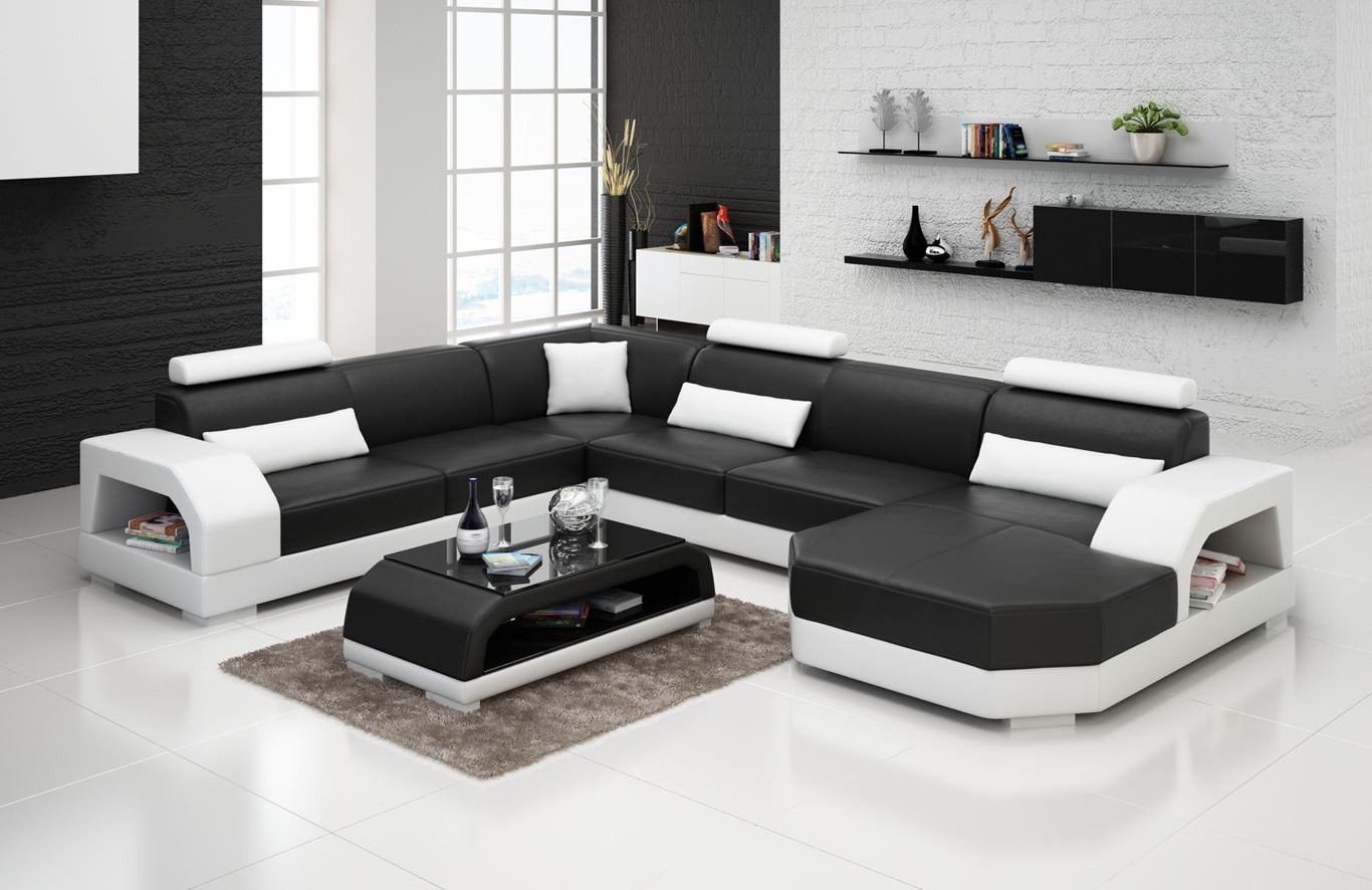 Eckgarnitur Wohnlandschaft Couch Ecksofa Europe Made Ecksofa Garnitur, JVmoebel Schwarz/Weiß Polster in