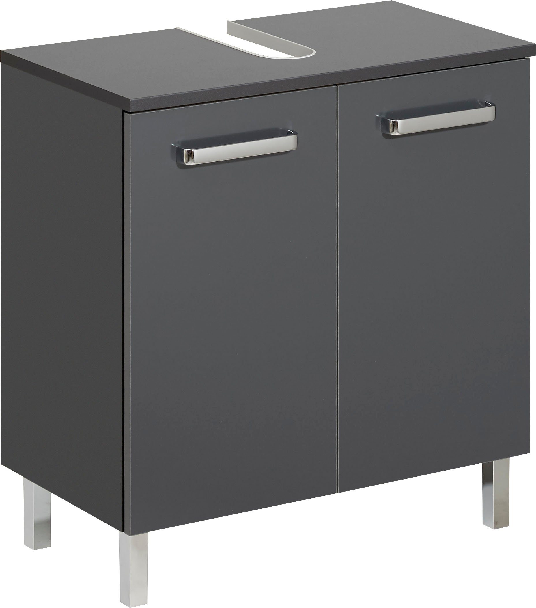 Saphir Waschbeckenunterschrank Quickset Unterbeckenschrank mit 2 Türen, 60 cm breit, ohne Waschbecken Waschbeckenschrank inkl. Türdämpfer, Griffe in Chrom Glanz