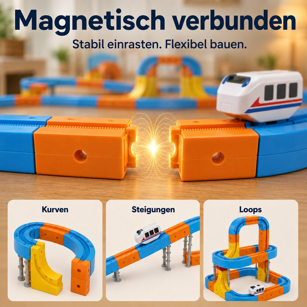 ibettertec Magnetspielbausteine – Bausteine mit Auto für kreatives Bauen Magnetspielbausteine, (Set, 146 St., 80‑teiliges), für abwechslungsreiche Streckenbauwe – Bild 3 von 5
