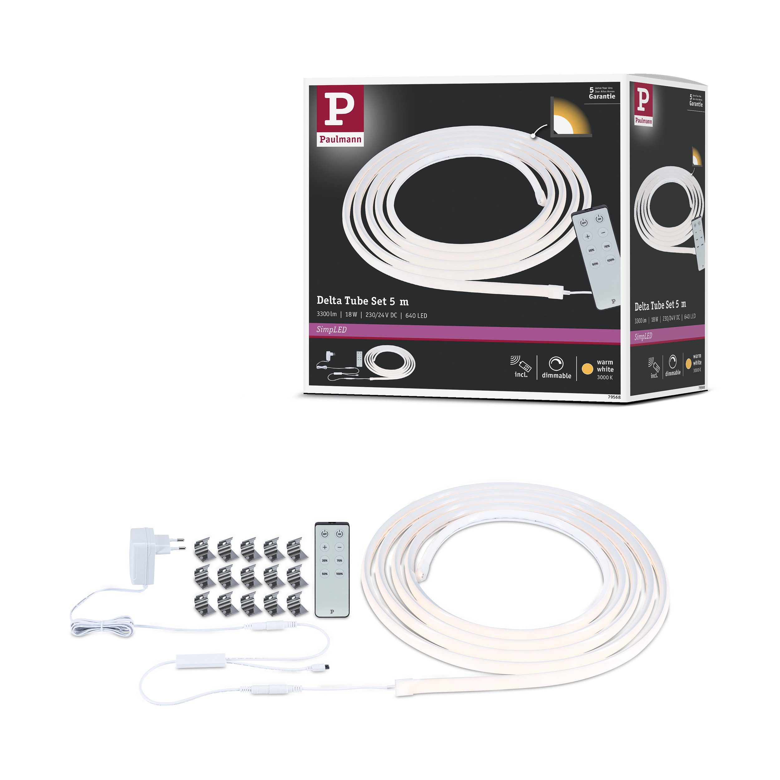 Paulmann LED Stripe SimpLED LED Strip Delta Komplettset 5m beschichtet 18W 660lm/m 3000K