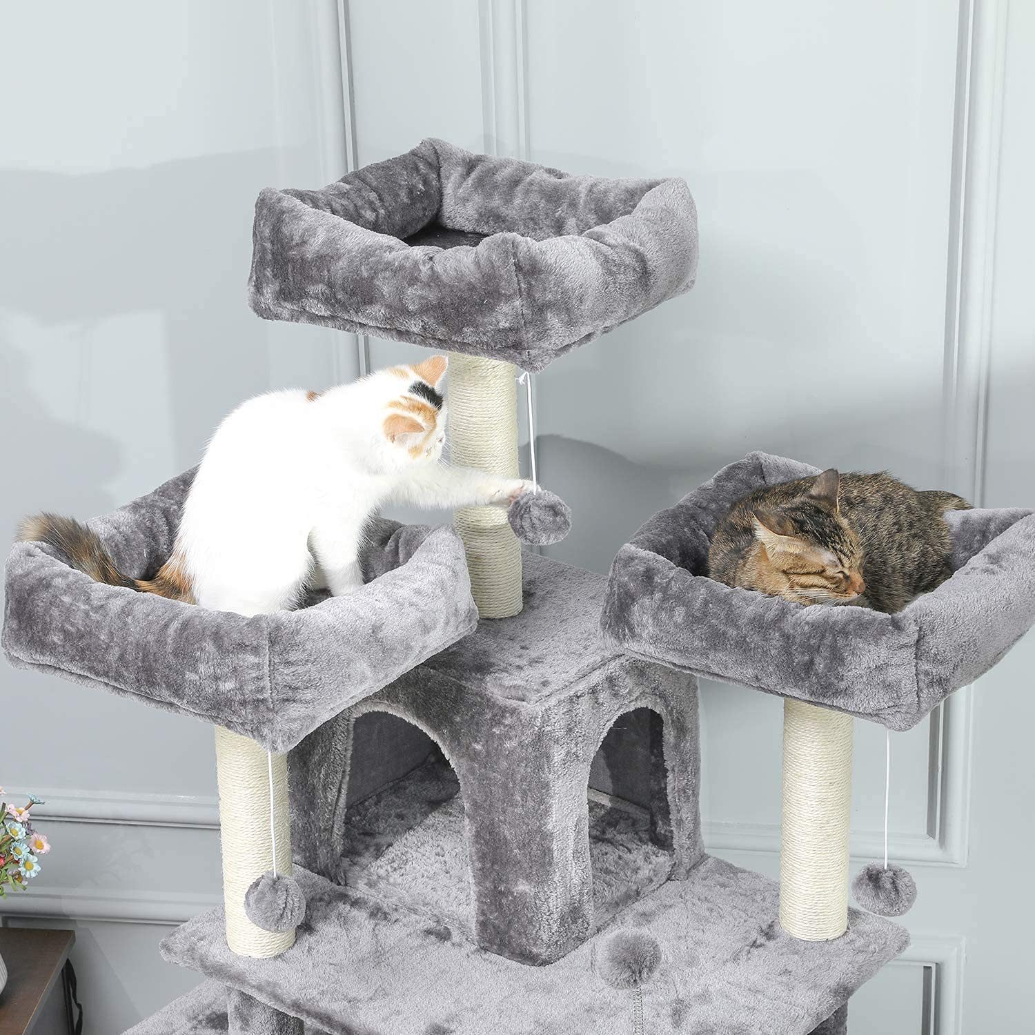 MSMASK Kratzbaum groß XXL,175cm Katzenbaum mit 3 großer Aussichtsplattform, Katzenkratzbaum für große Katzen, Sisal-Kratzstangen