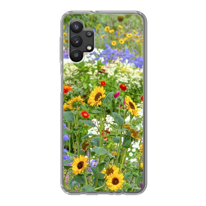 MuchoWow Handyhülle Ziergras mit verschiedenen Blumen Handyhülle Samsung Galaxy A32 5G Smartphone-Bumper Print Handy