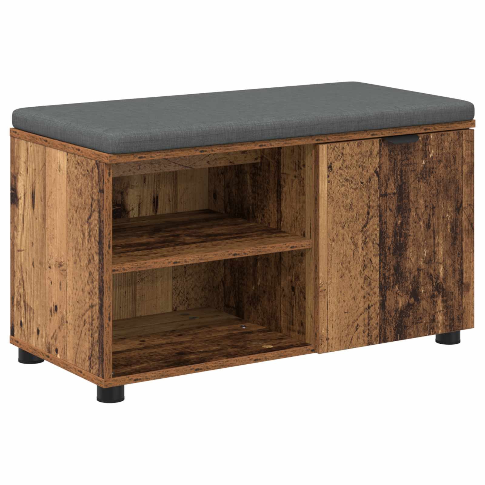 vidaXL Sitzbank Flurbank mit Kissen mit Regal mit Tür Altholz 80 x 38 x 46 cm (1-St)