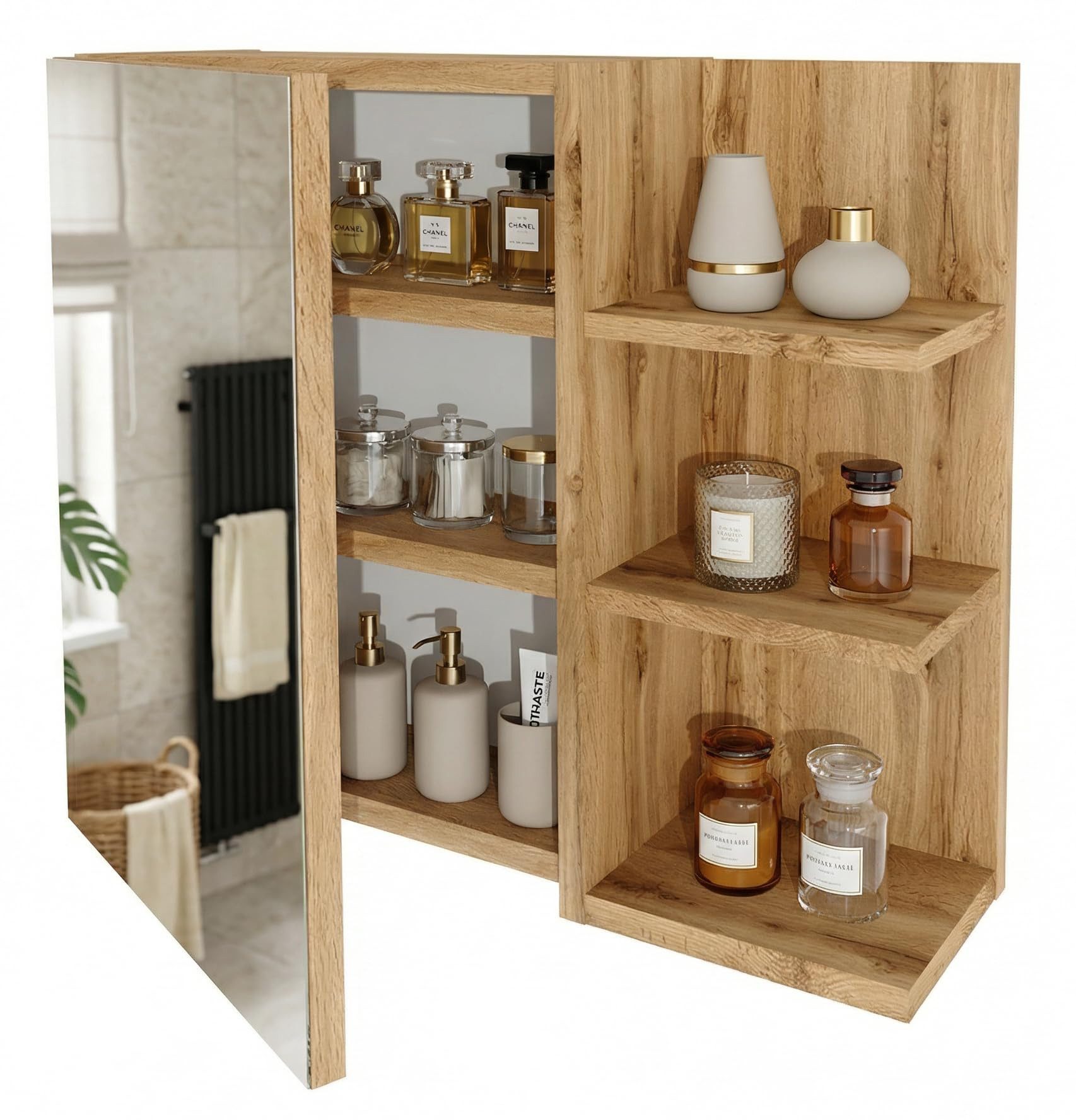 TREND WERK Spiegelschrank Badezimmer mit Ablage & Stauraum (59×16×50 cm Hängender Badezimmerschrank zur Wandmontage mit Regal) – modern & pflegeleicht