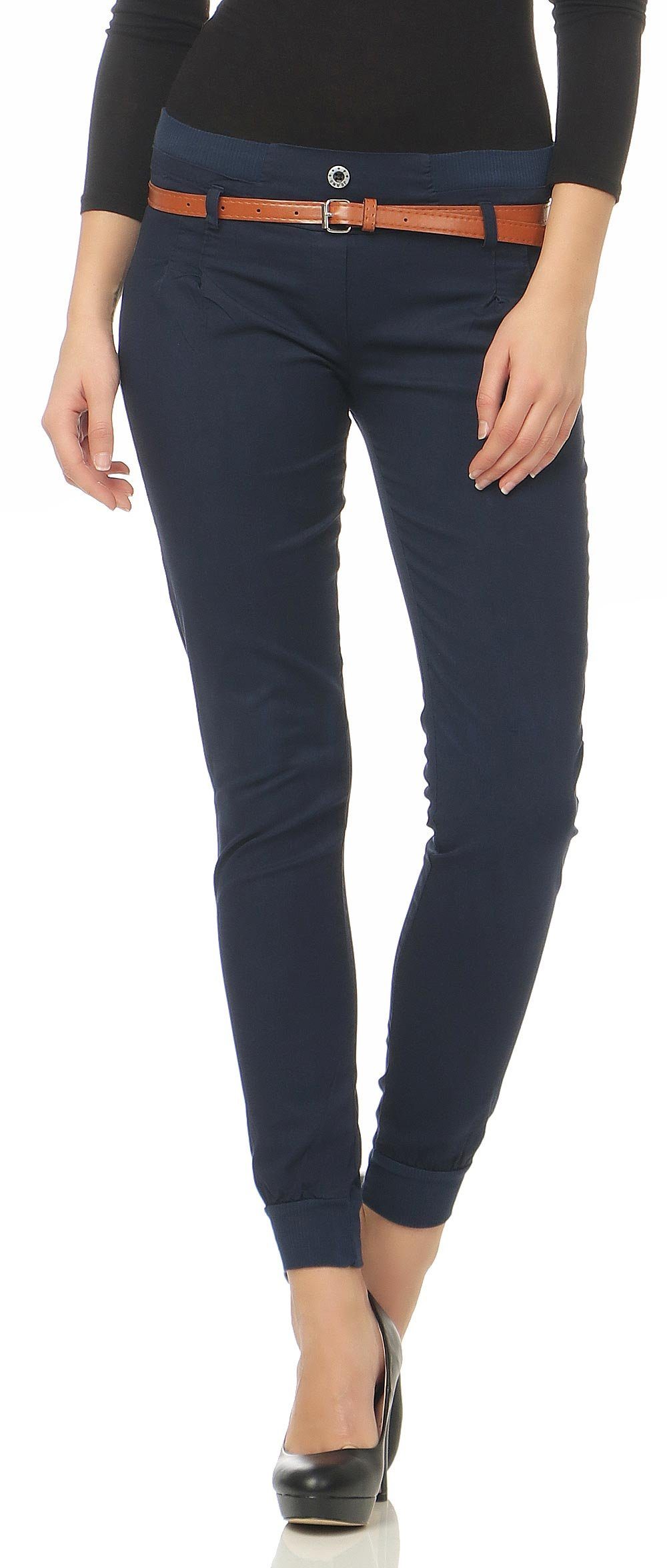 Chinohose malito Damen Chino Hose inkl. Gürtel, Stoffhose mit Stretch, lässige