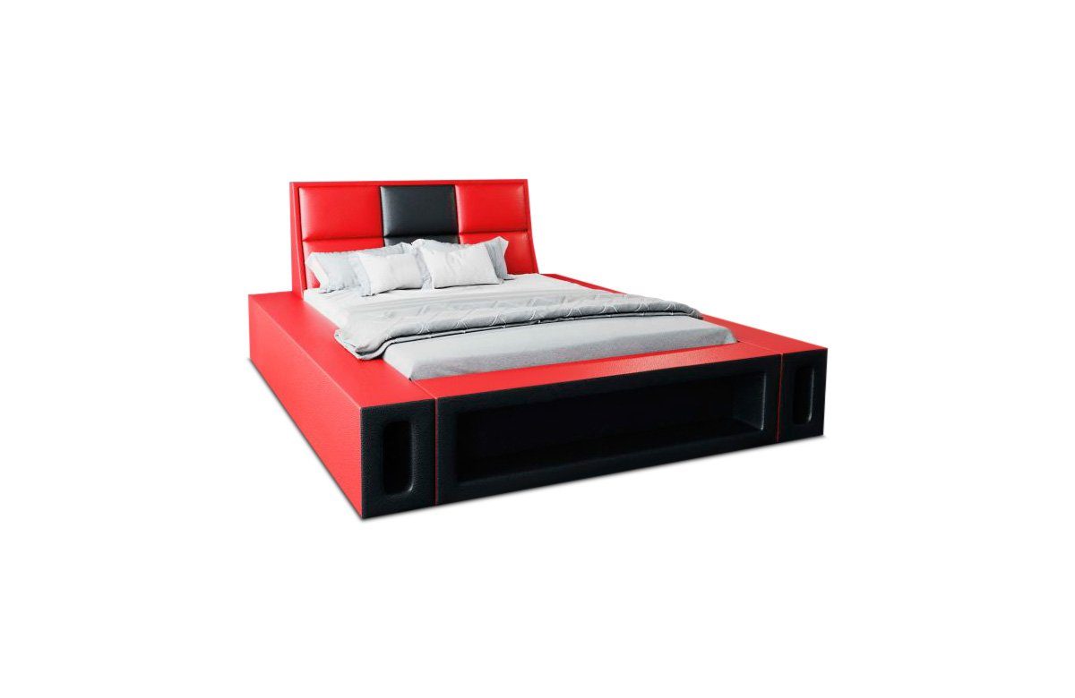 Sofa Dreams Boxspringbett Venosa Bett Kunstleder Premium Komplettbett mit LED Beleuchtung, Mit Topper, mit Matratze, mit LED Beleuchtung rot-schwarz