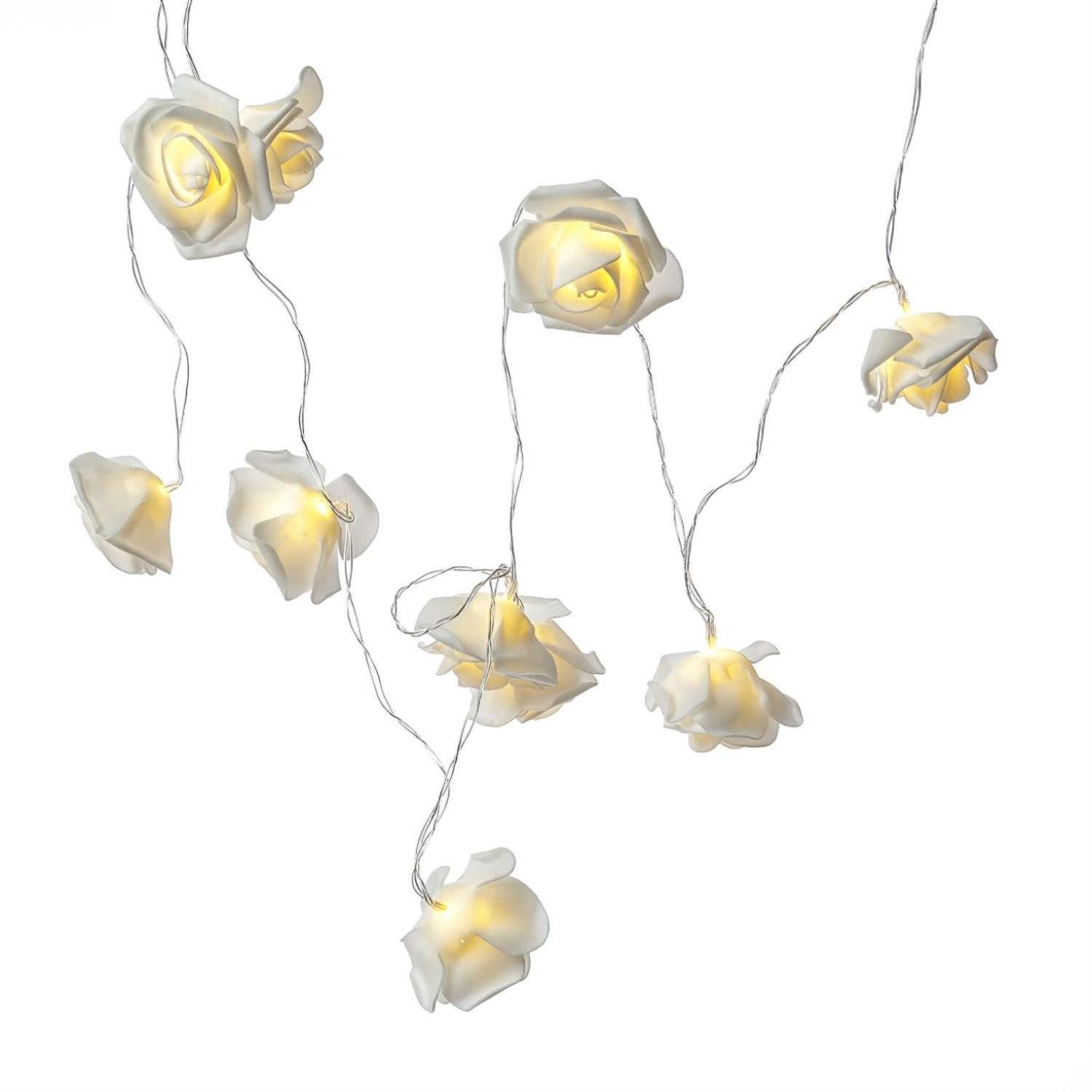 MARELIDA LED-Lichterkette 10 weiße Rosen Rosenblüten Blumengirlande Hochzeit Valentinstag L:1,8m, 10-flammig