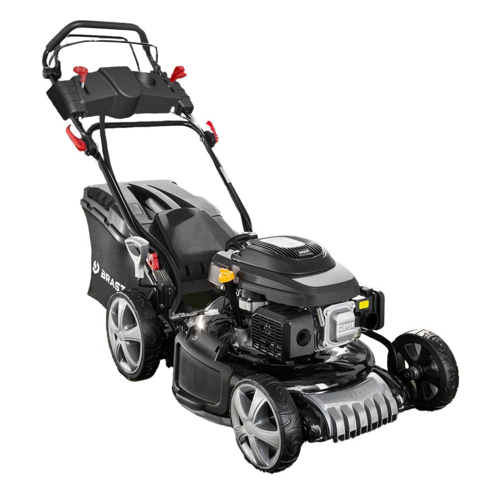 BRAST Benzinrasenmäher mit variablen Antrieb 5,2kW(7PS) Elektrostart 4 Takt OHV Motor TÜV, 46 cm Schnittbreite, 30-80mm Schnitthöhe, 60L Fangkorb, Stahlgehäuse 18224, ESTART SPEED