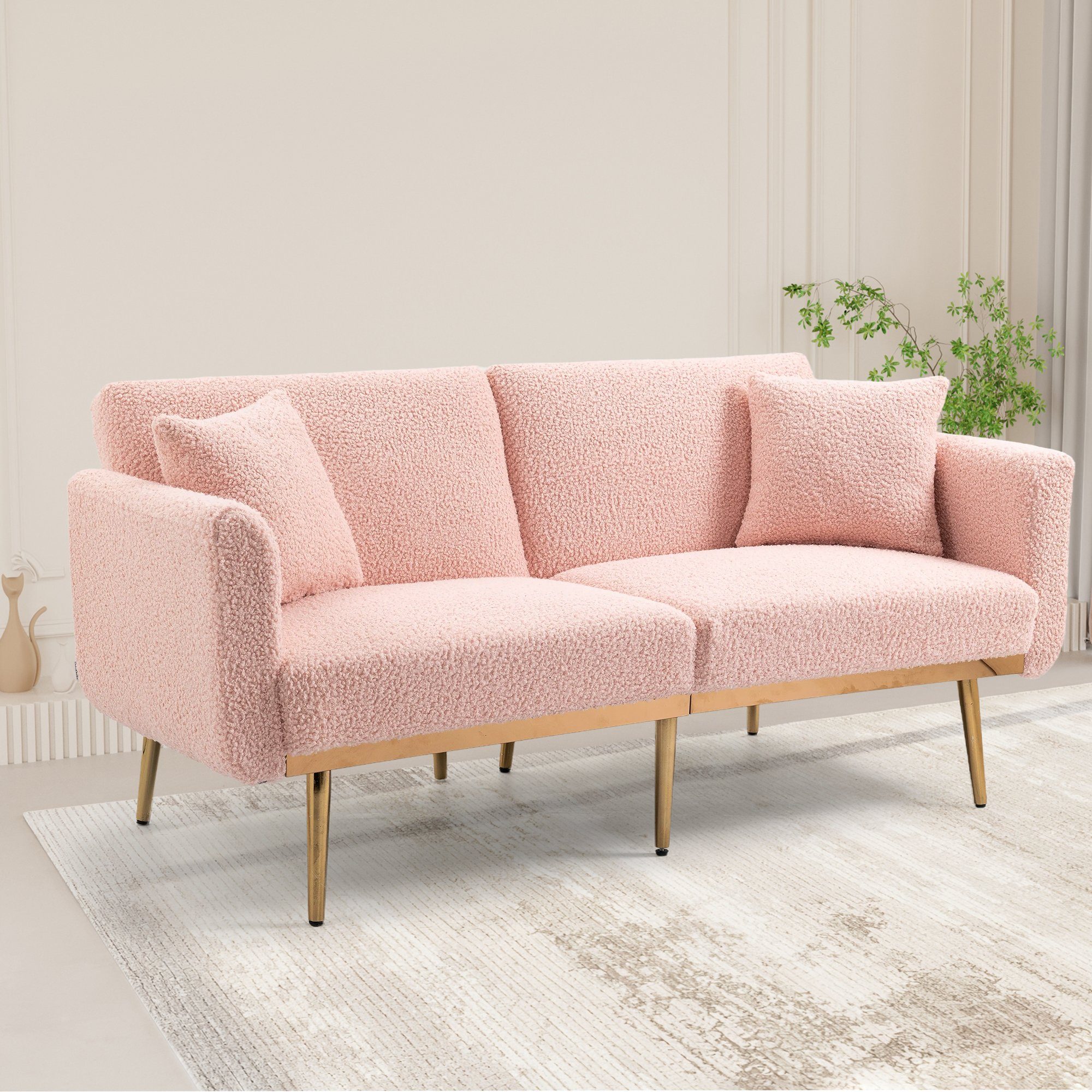 Gotagee 2-Sitzer 57.87x38.58x7.09 Zoll Sofa Metallbeine Schlafsofa Sofa Teddy+Polyester, Zum Doppelbett umwandelbar