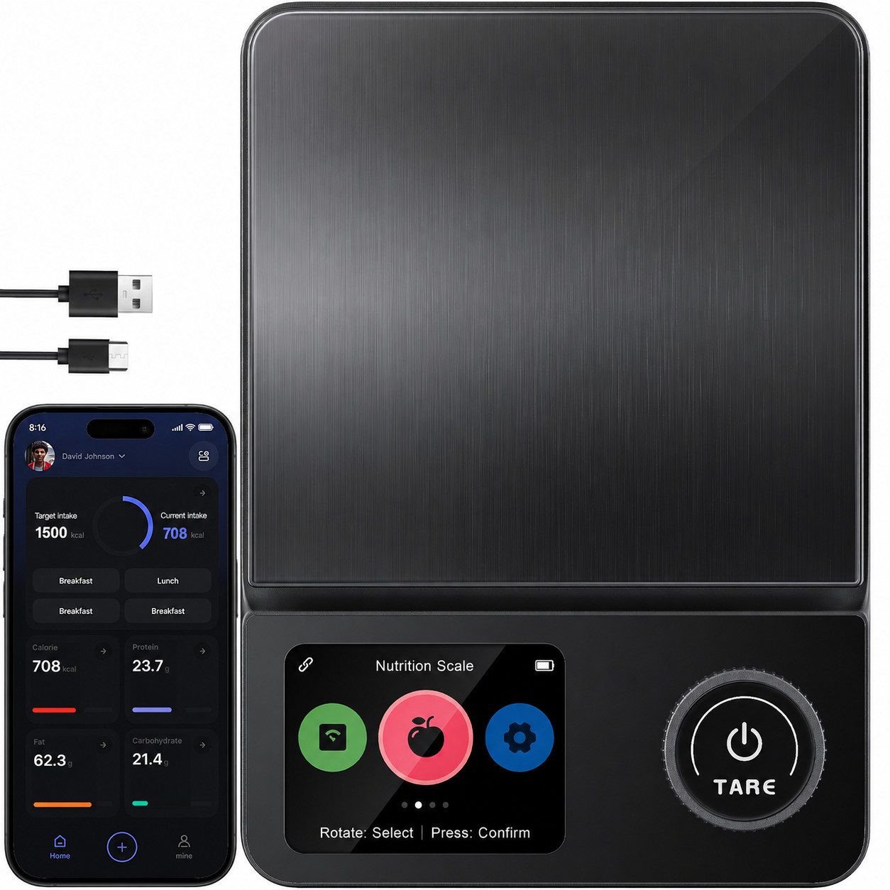 ibettertec Küchenwaage Digitale ProfiFein waage Kitchen Scale mit LCD Display, (Automatische Abschaltung nach 30 Sekunden, Digitale Kuichenwaage aus Edelstahl), Hohe Präzision auf bis zu 1g,Tara-Funktion Zahnrad-Taste