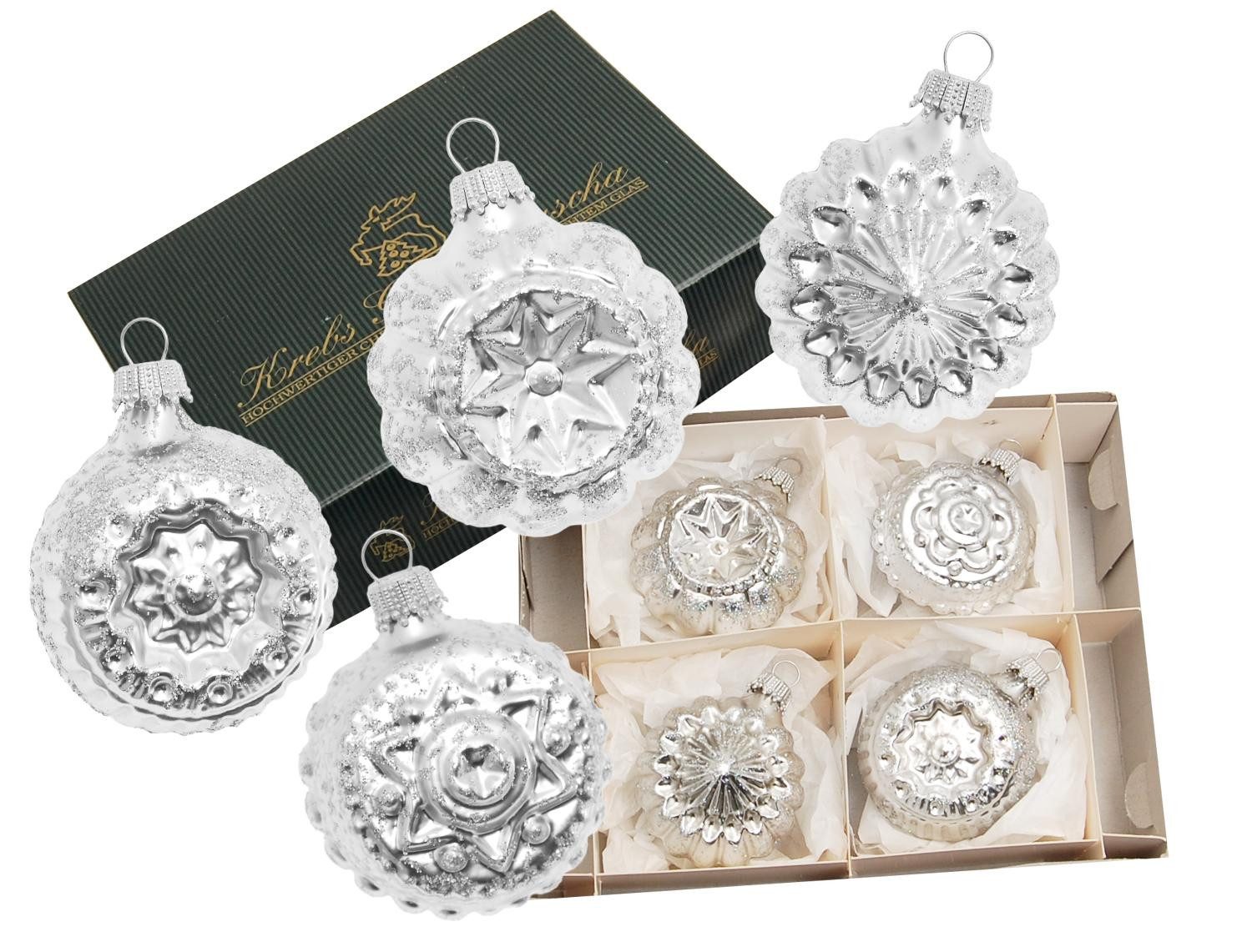 Krebs Glas Lauscha Weihnachtsbaumkugel 4er Set - Glaskugeln in Silber - ca. günstig online kaufen