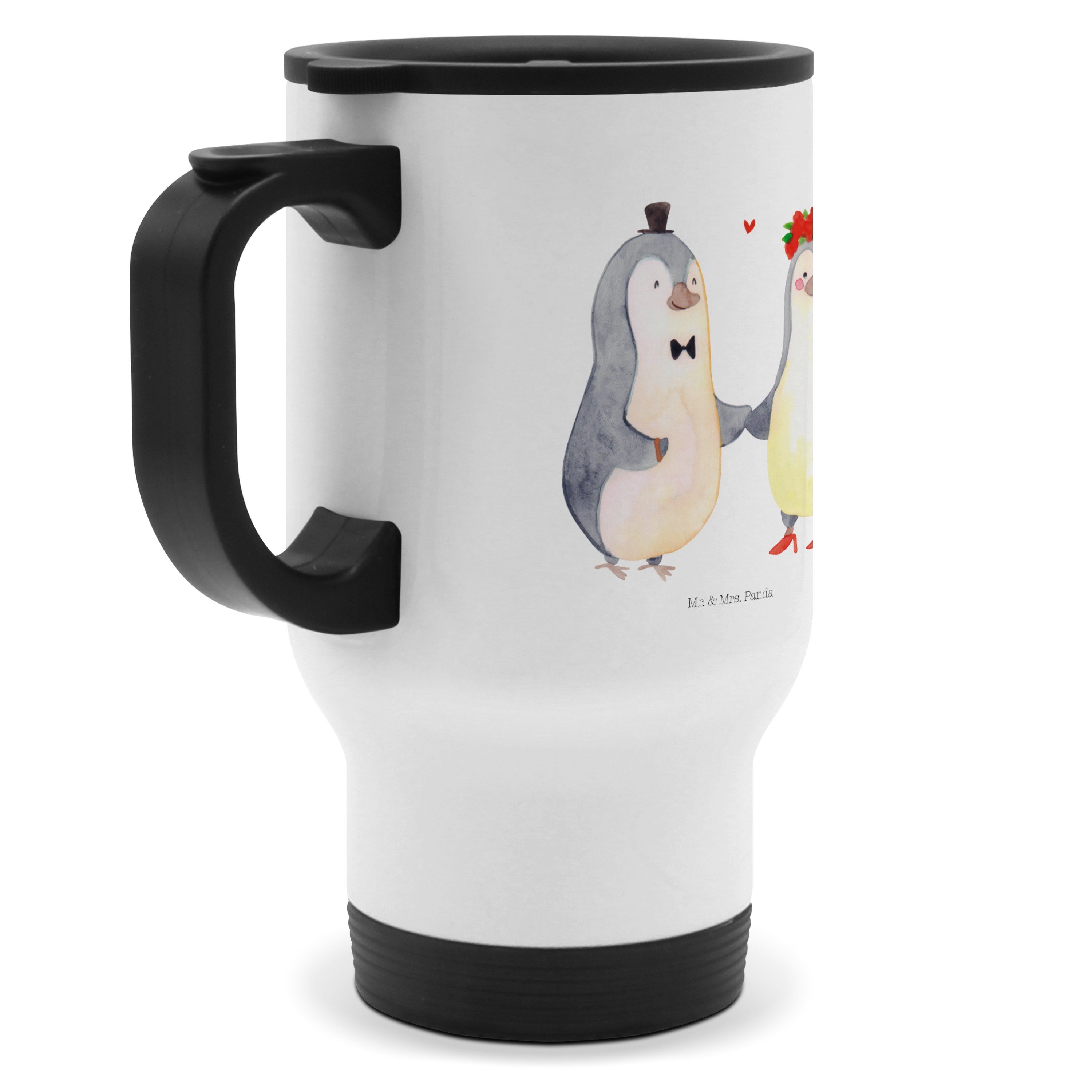 Thermobecher Panda - Mitnehmen, & - Mr. Mrs. Geschenk, Weiß Heirat zum Heiraten, Edelstahl Kaffeetasse Pinguin