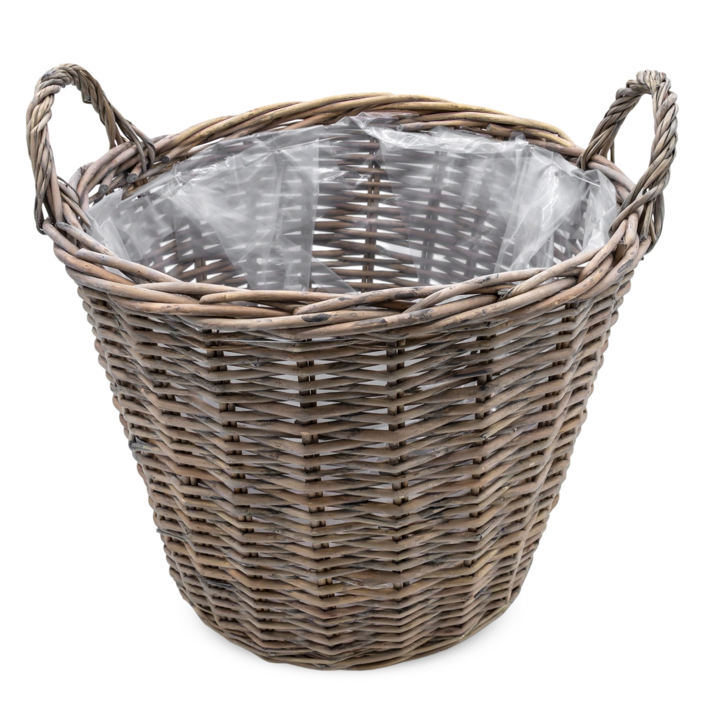 Spetebo Weidenkorb Pflanzkorb mit Henkel - Weide / grau - 40 cm (Set, 1 St., Pflanzkorb mit Henkel), 2er Set Holz Pflanzkorb