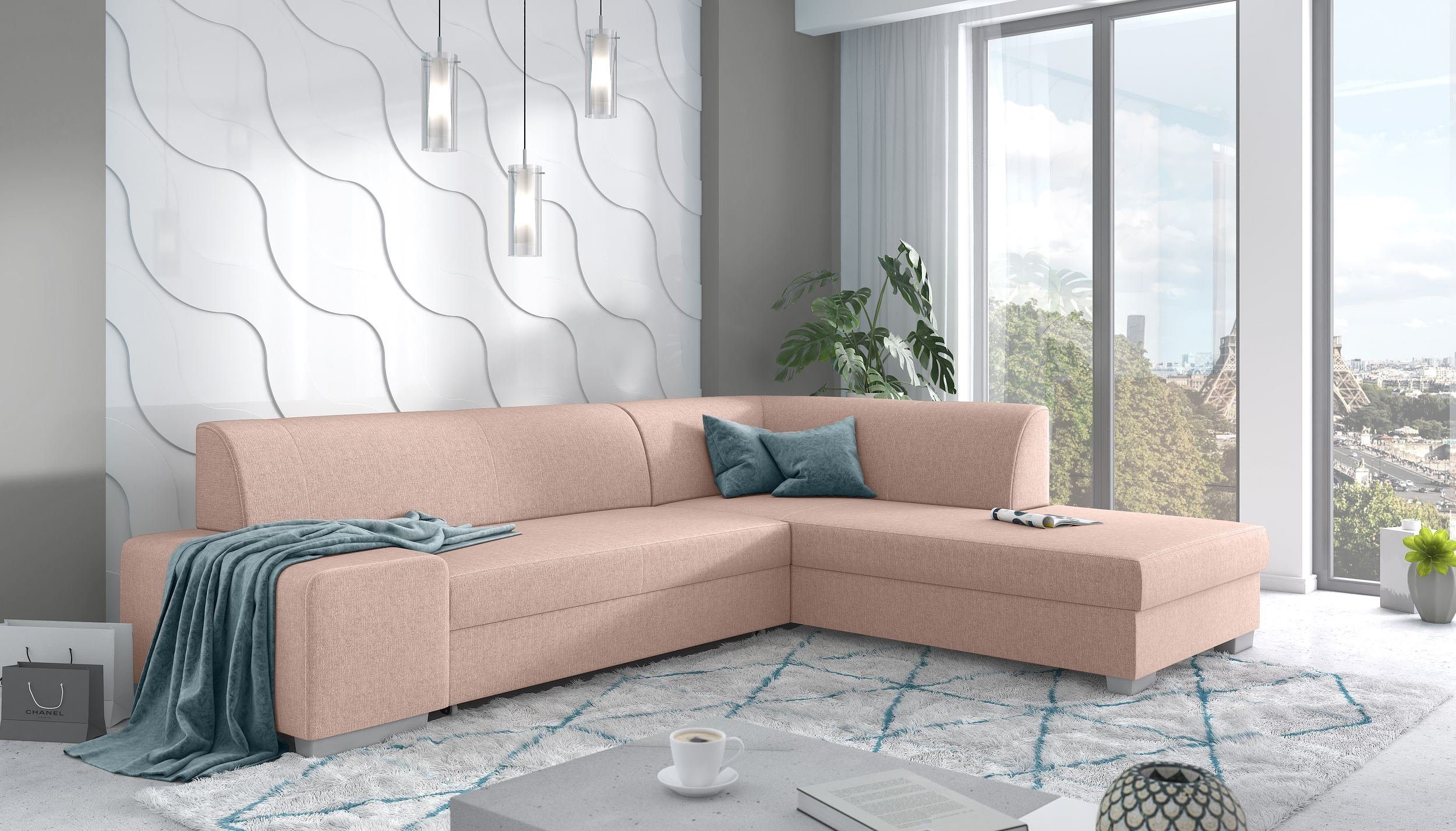 Stylefy Ecksofa Ticino, L-Form, Eckcouch, wahlweise mit Bettfunktion, mane links oder rechts bestellbar, frei im Raum stellbar, mit Bonellfederung