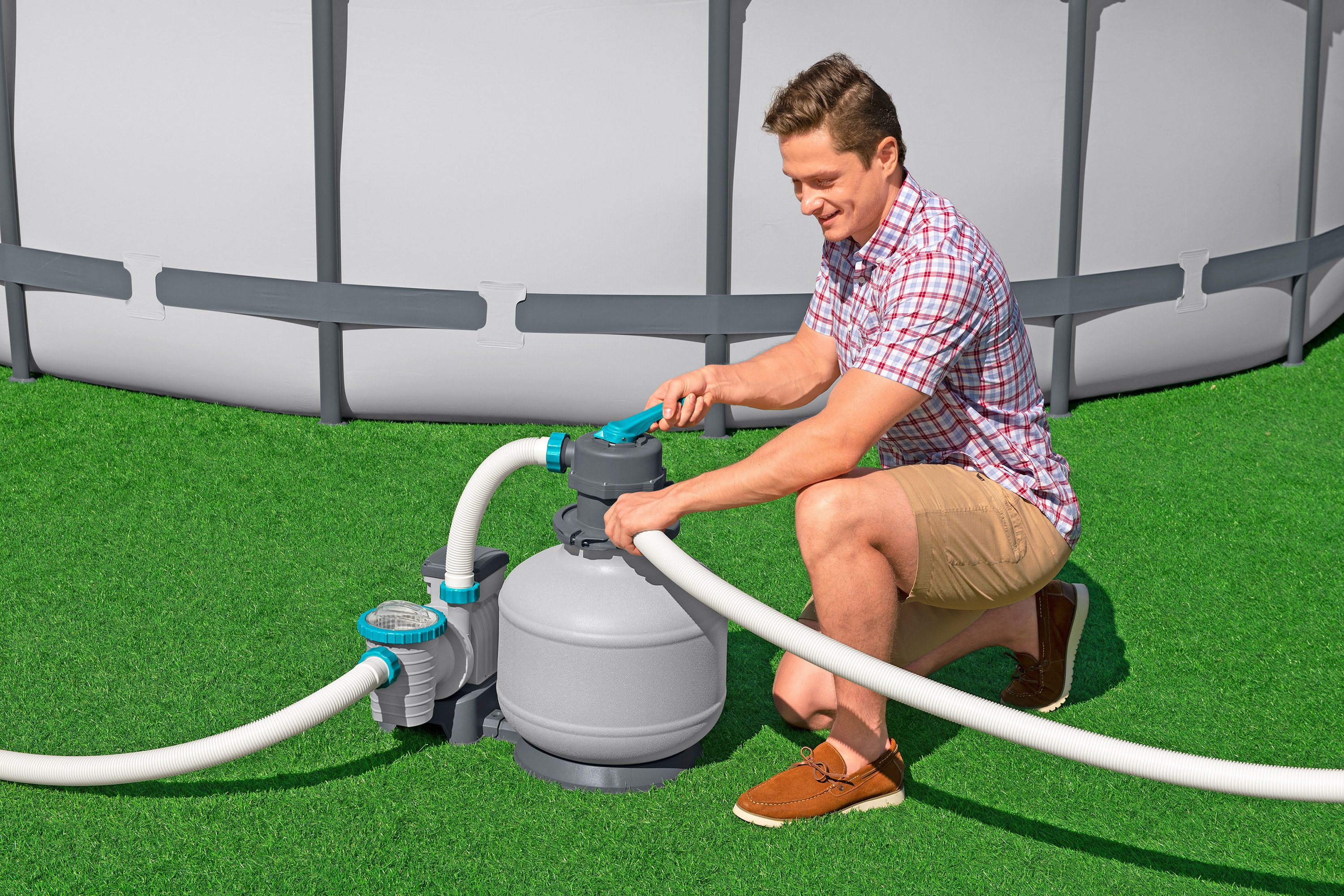 Bestway Sandfilteranlage 6.056 l/h (Packung, Inkl. Zeitschaltuhr), Für Poolgrößen von 1.100-39.300 Liter