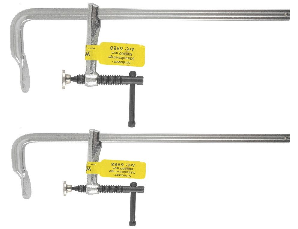 WELDINGER Schraubzwinge 2er-Set Schlosser-Schraubzwinge Ganzstahl 80x300 mm Knebelgriff, (Set, 2 St), Schlosser-Schraubzwinge 80x300 mm, bewegliche Druckplatte