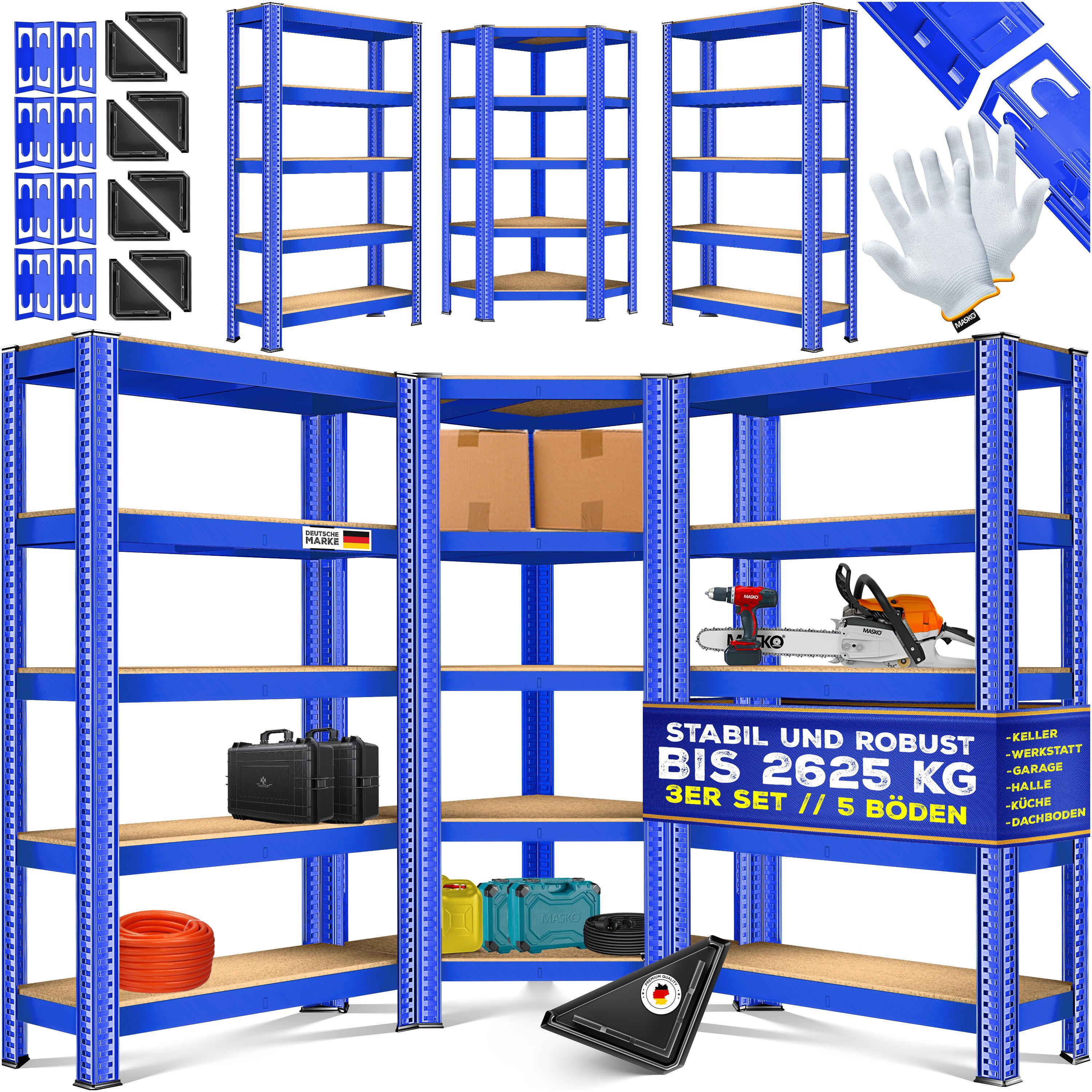 MASKO Schwerlastregal, 3er Set Metall Regalsystem Lagerregal Eckregal günstig online kaufen